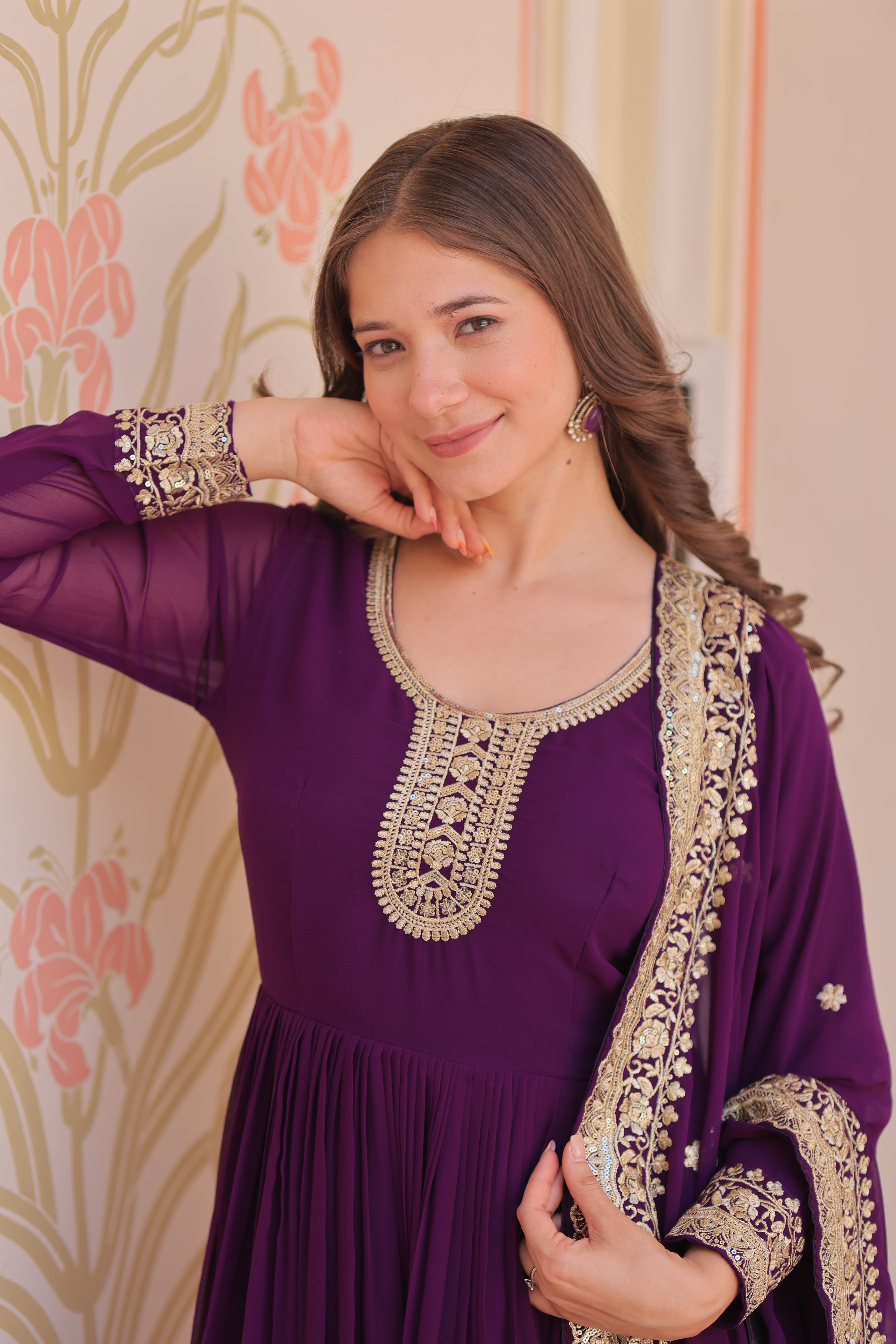 Heritage Embroidered Anarkali Gown with Zari and Sequin Detailing