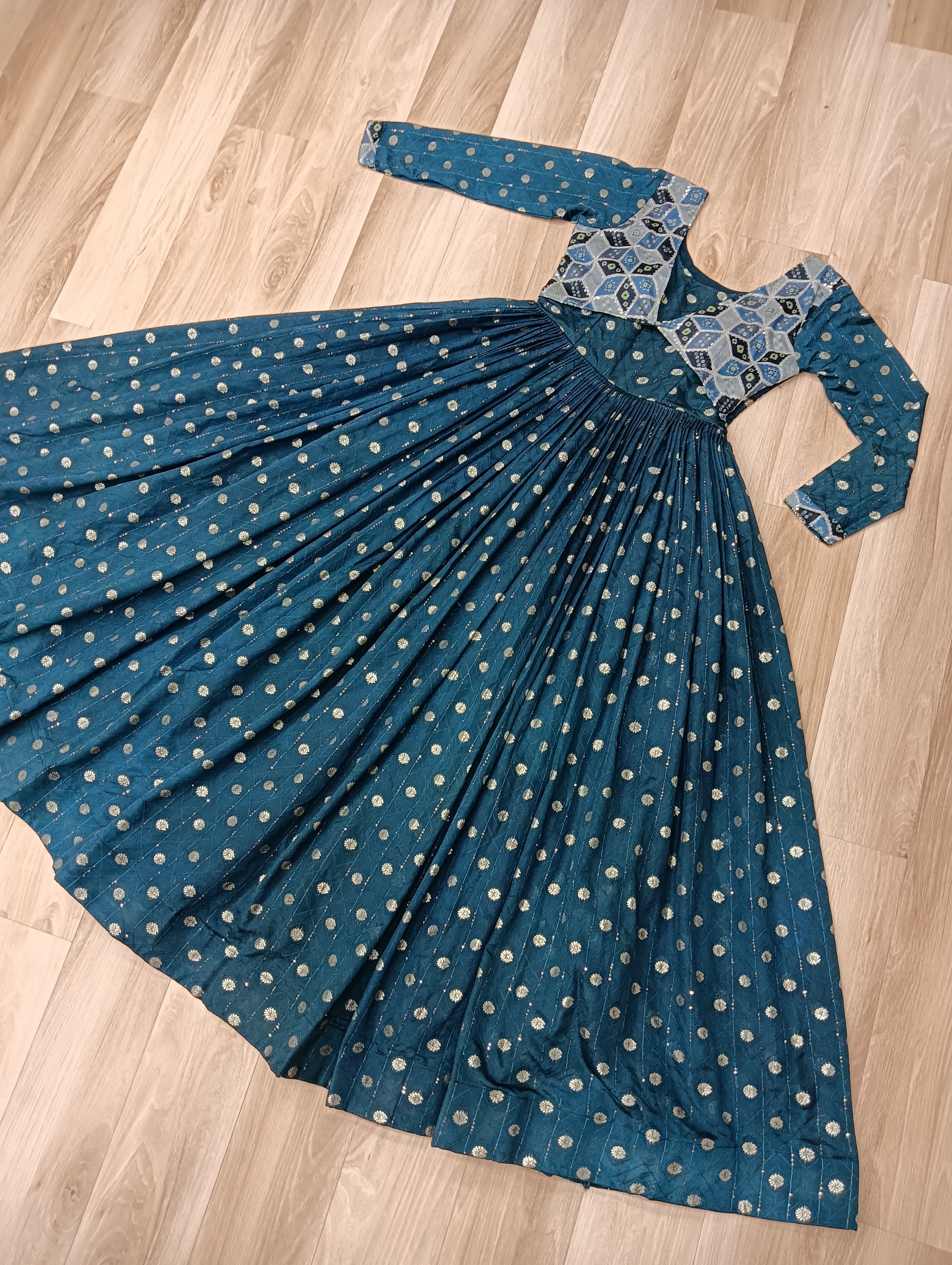 Elegant Bandhej Anarkali Gown with Embroidered Yoke