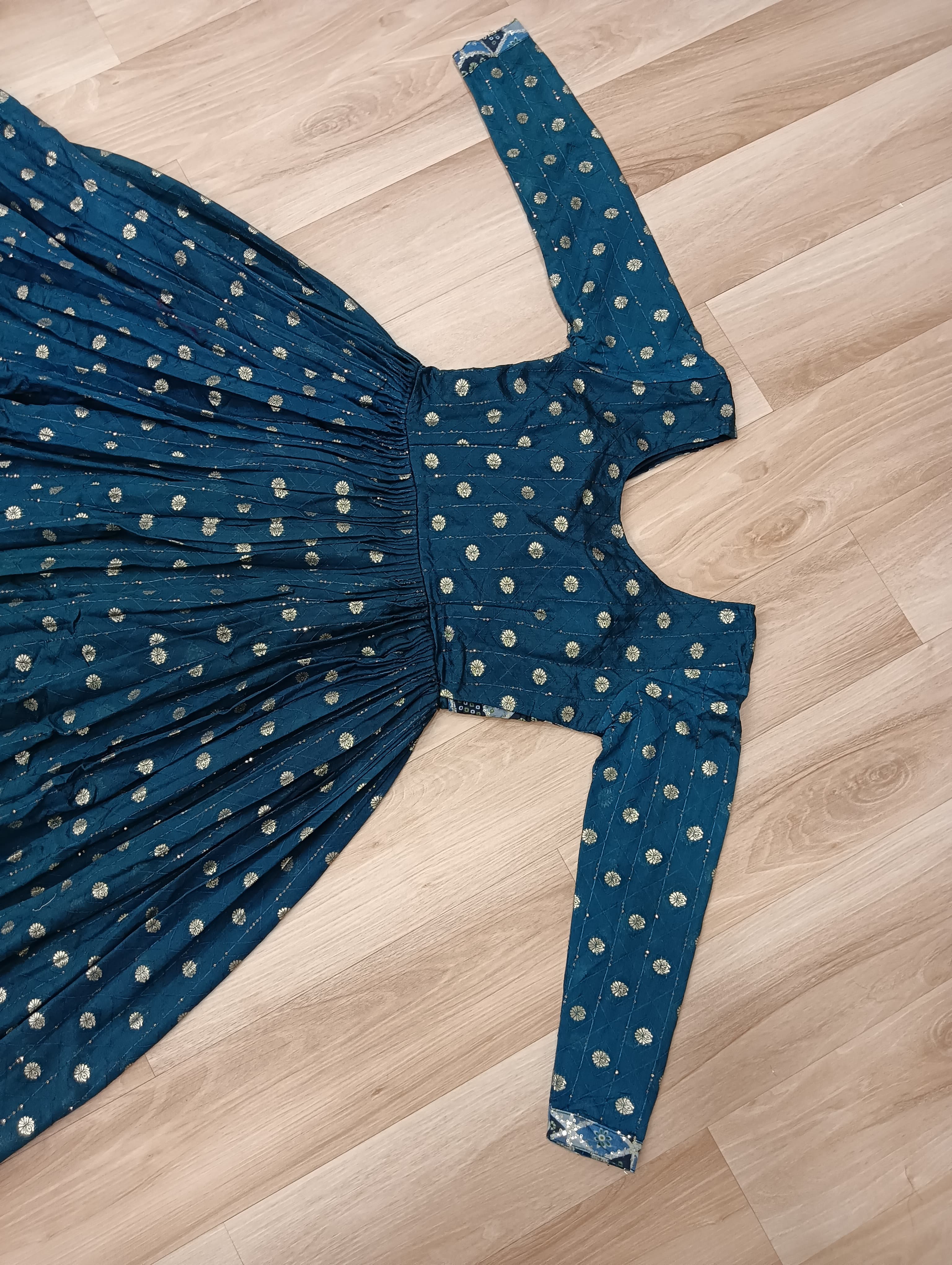 Elegant Bandhej Anarkali Gown with Embroidered Yoke