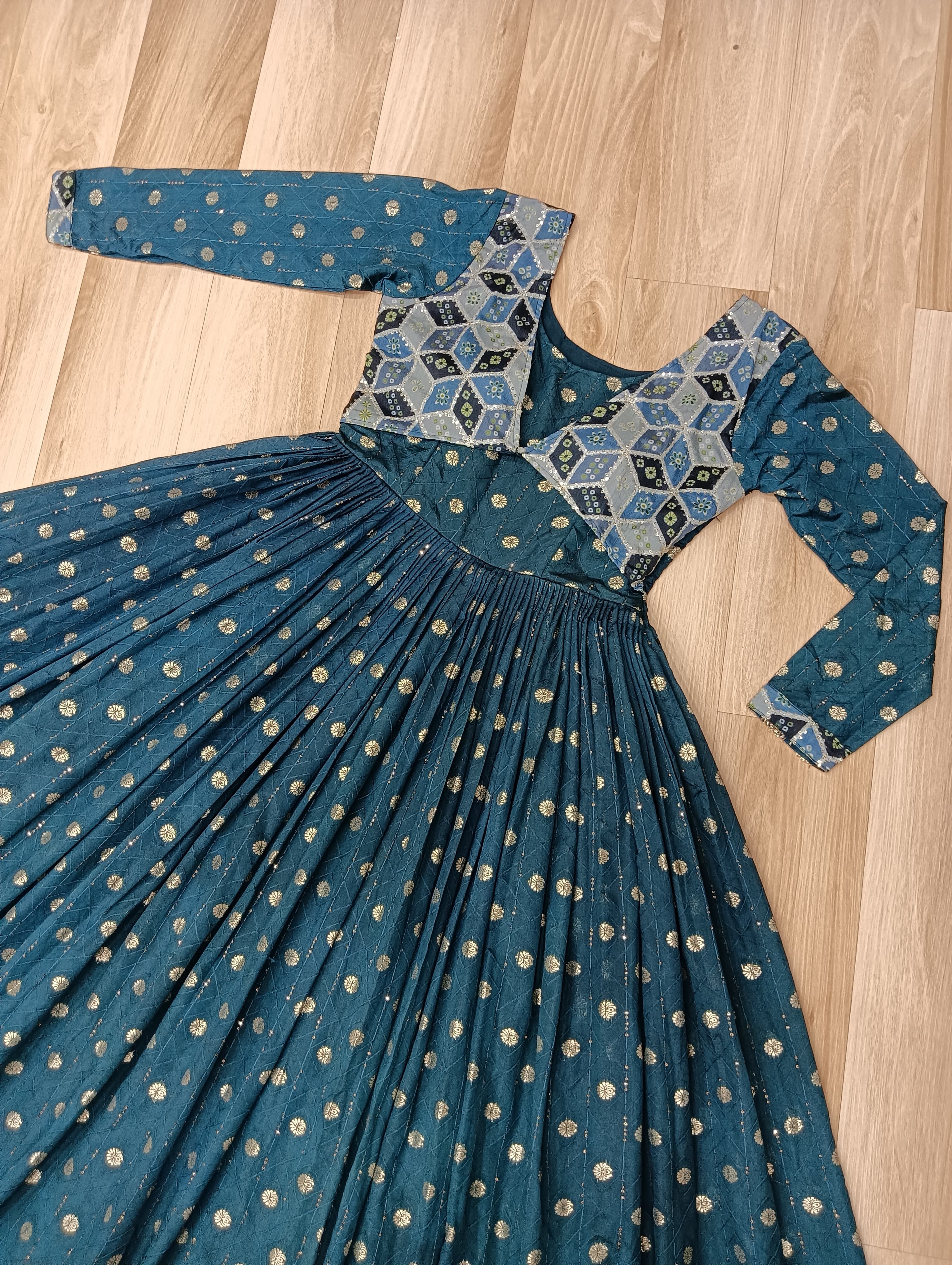 Elegant Bandhej Anarkali Gown with Embroidered Yoke