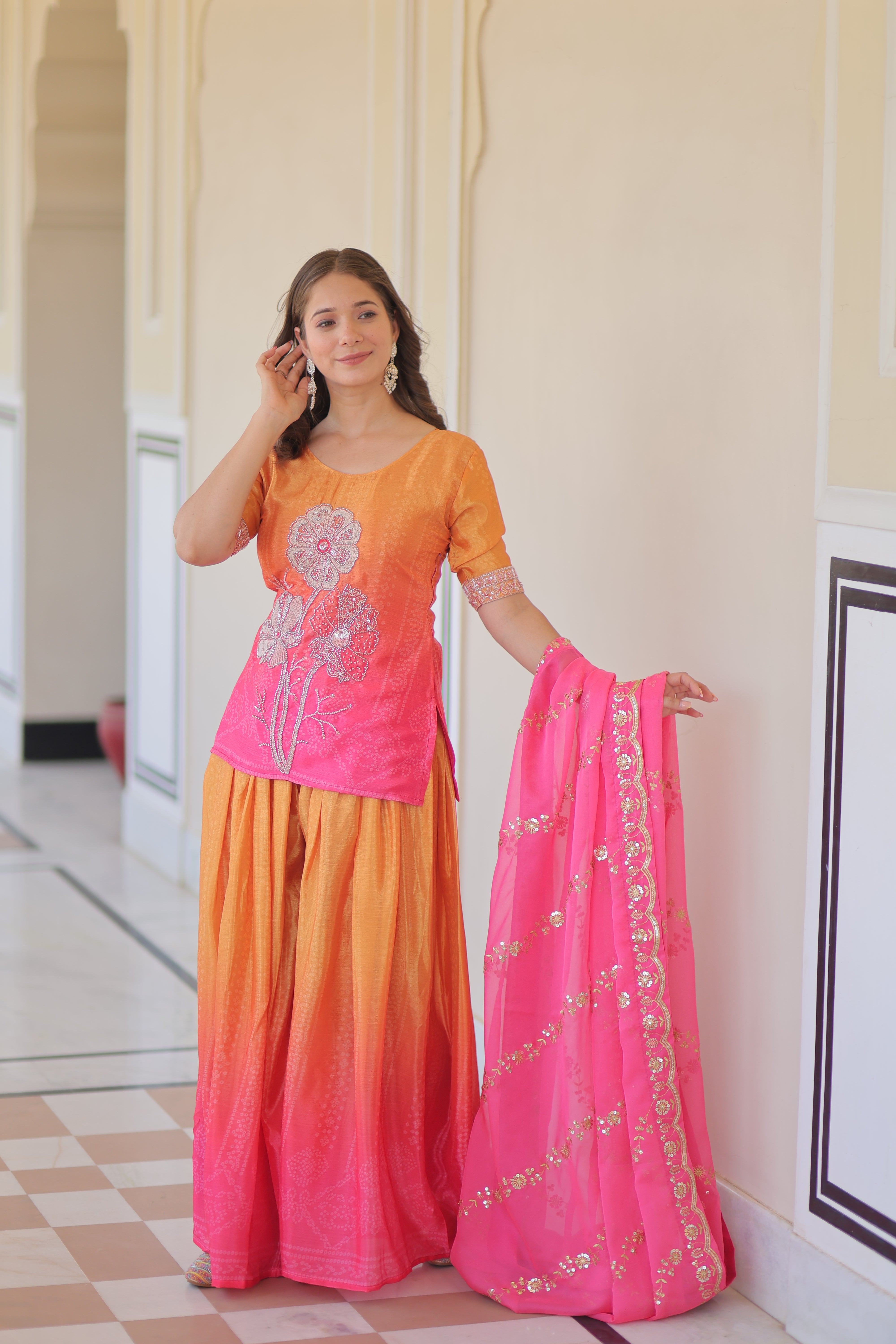 Floral Embroidered Patiala Suit with Dupatta