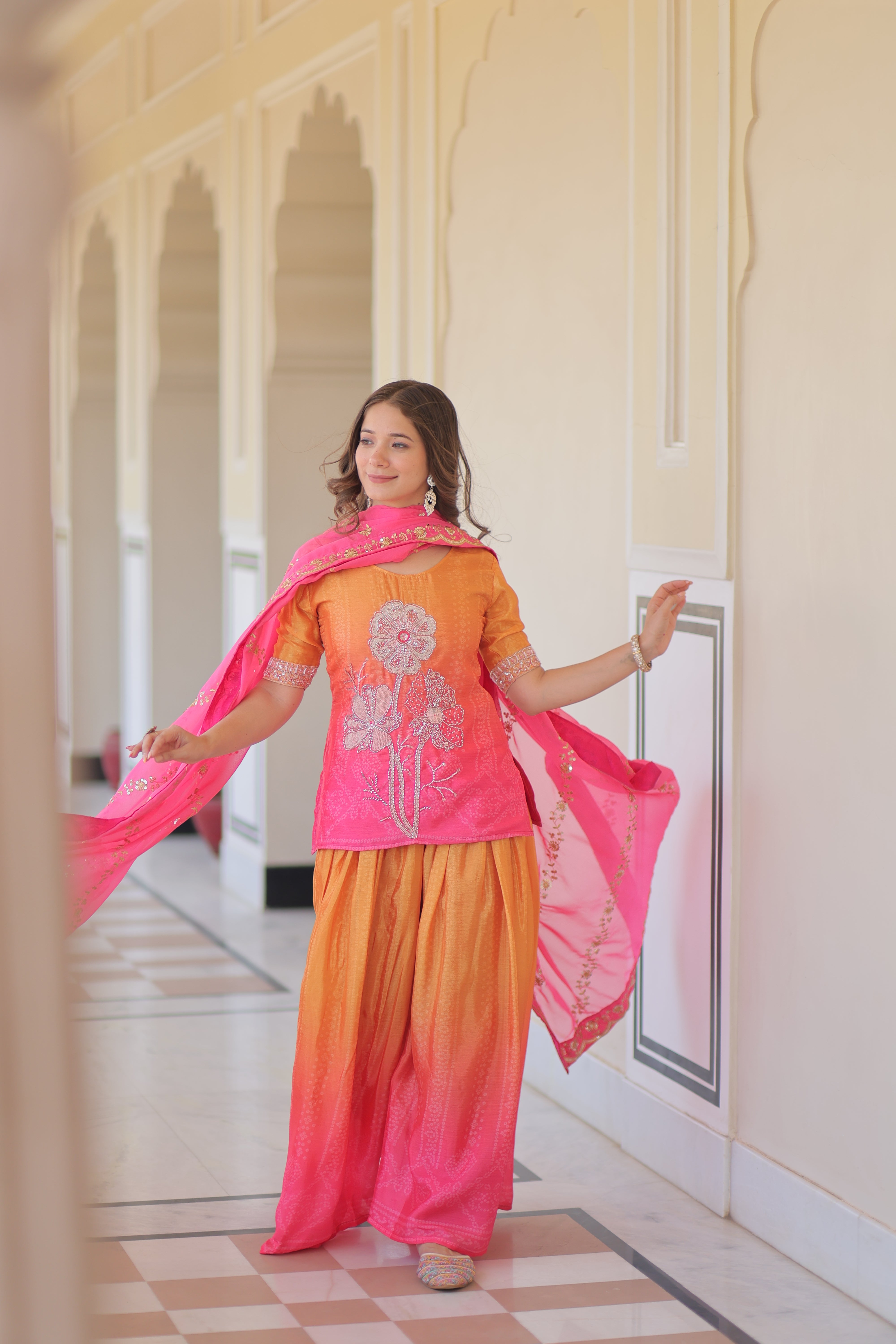 Floral Embroidered Patiala Suit with Dupatta