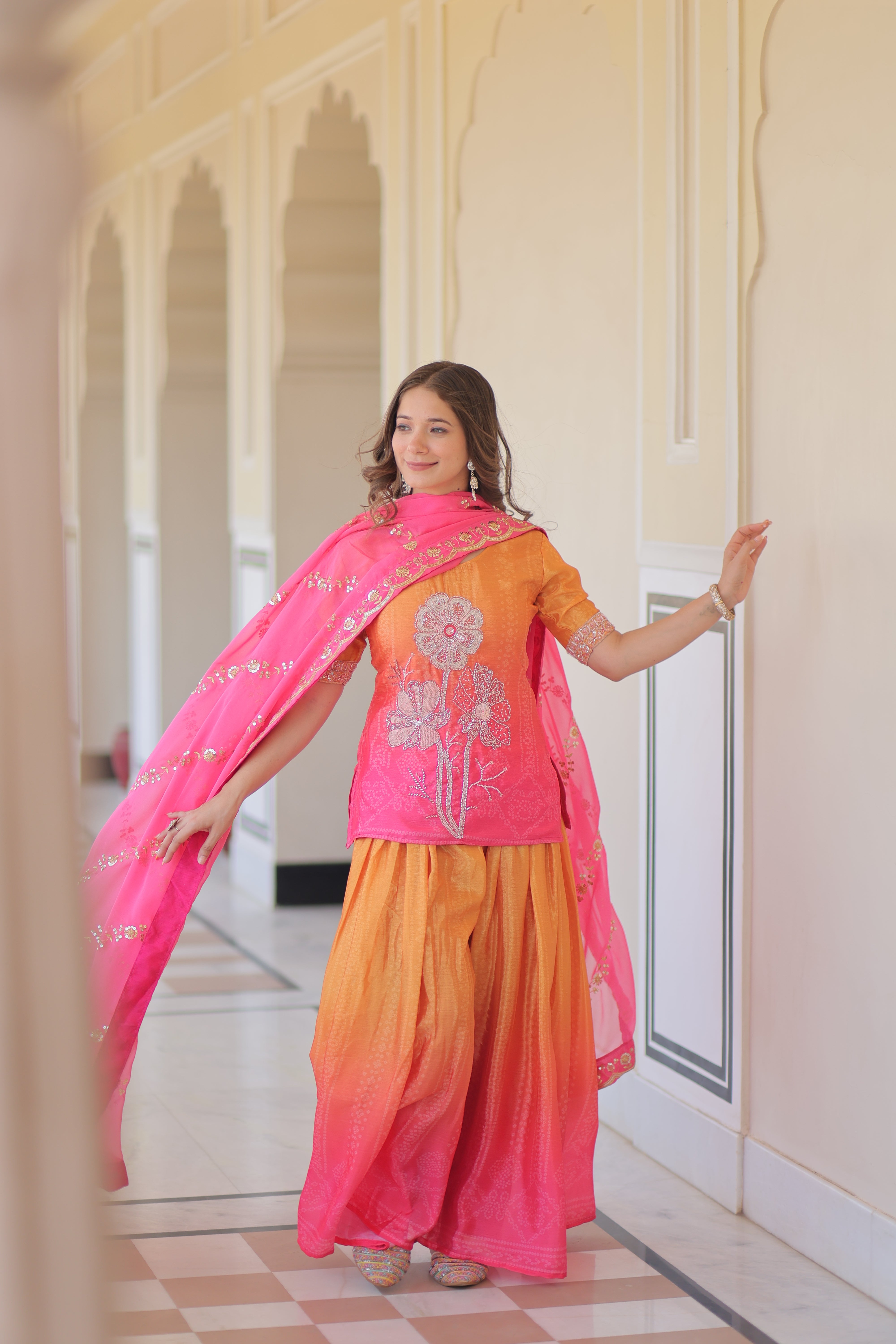 Floral Embroidered Patiala Suit with Dupatta