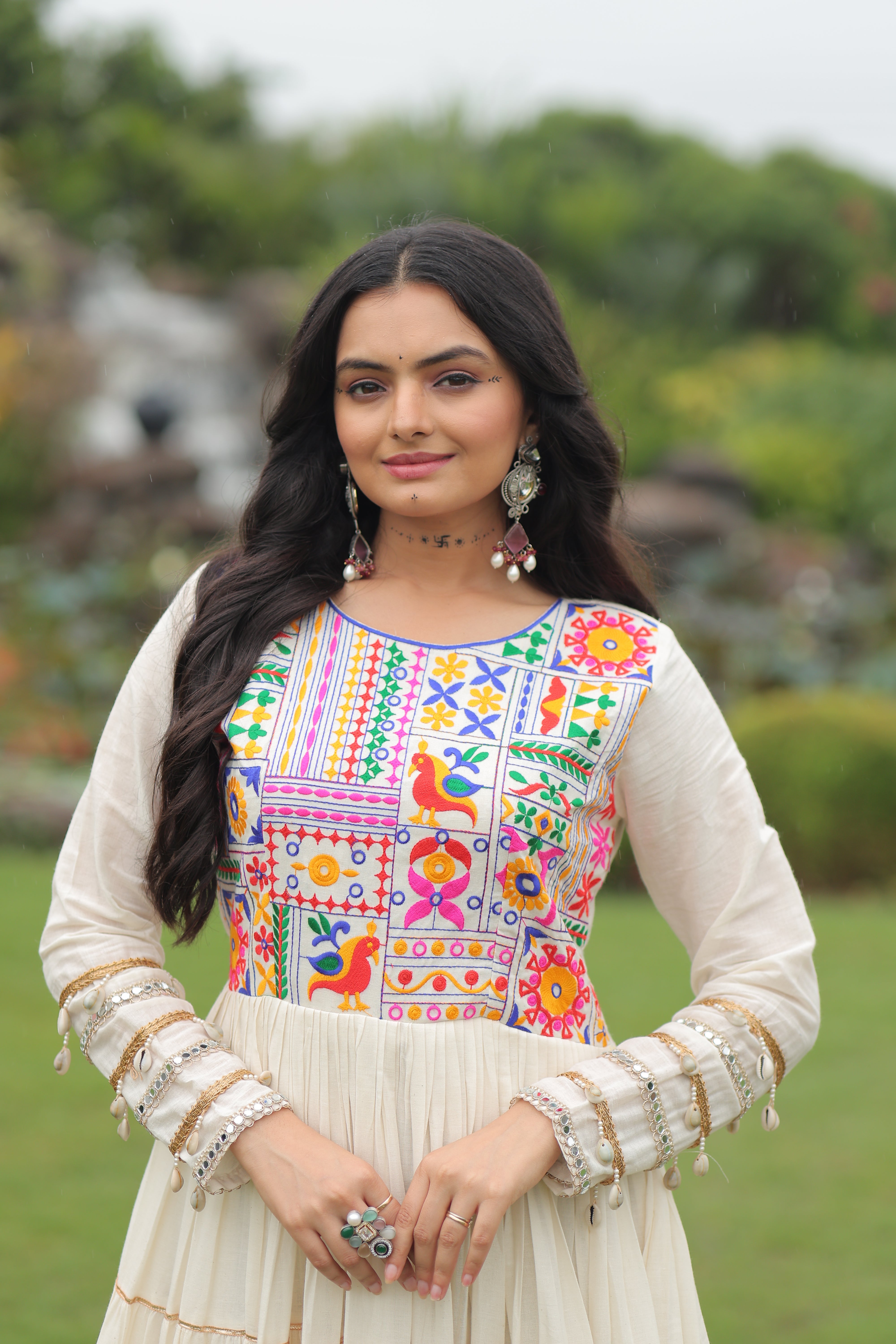 Tiered Mirror Embroidered Anarkali Gown