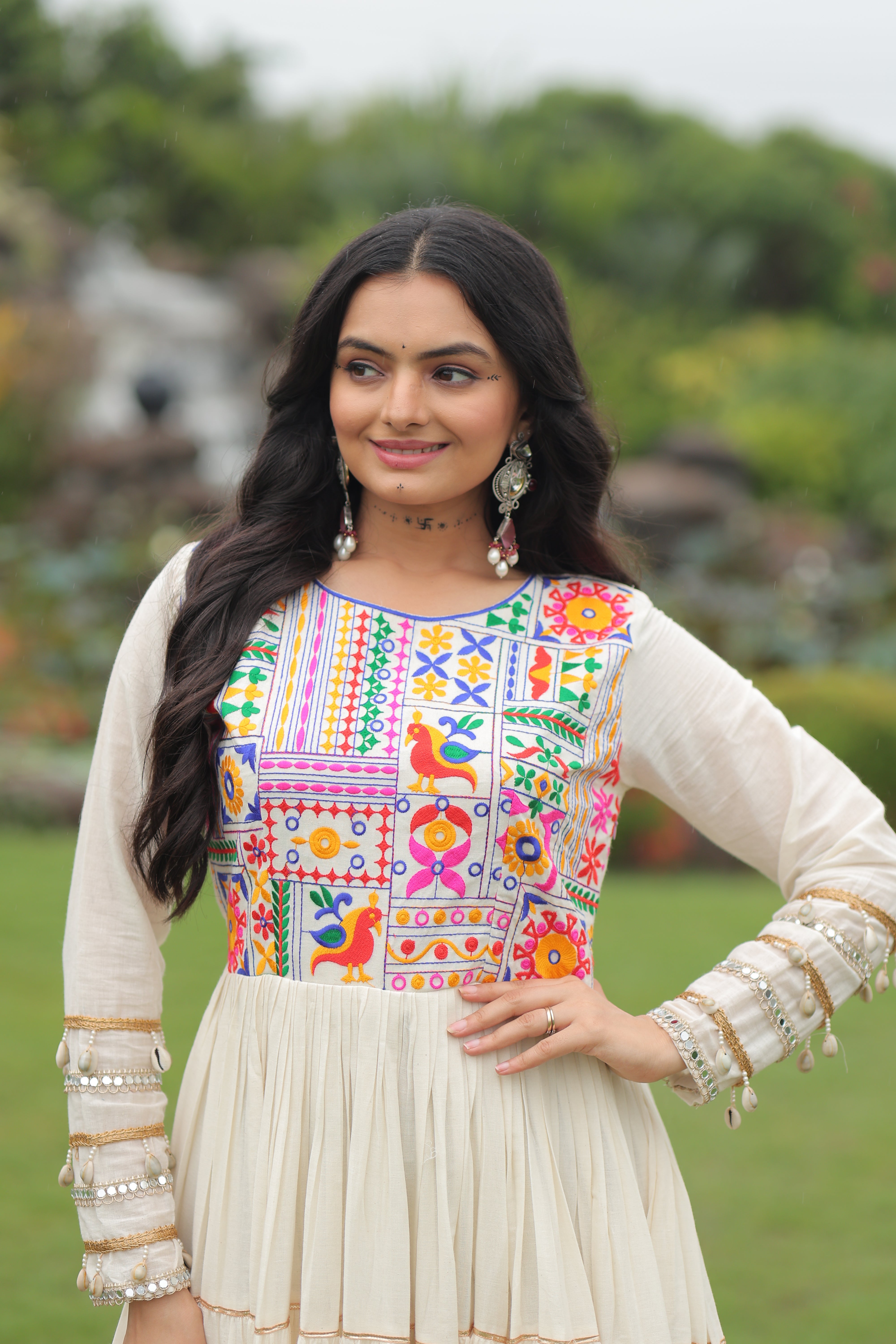 Tiered Mirror Embroidered Anarkali Gown