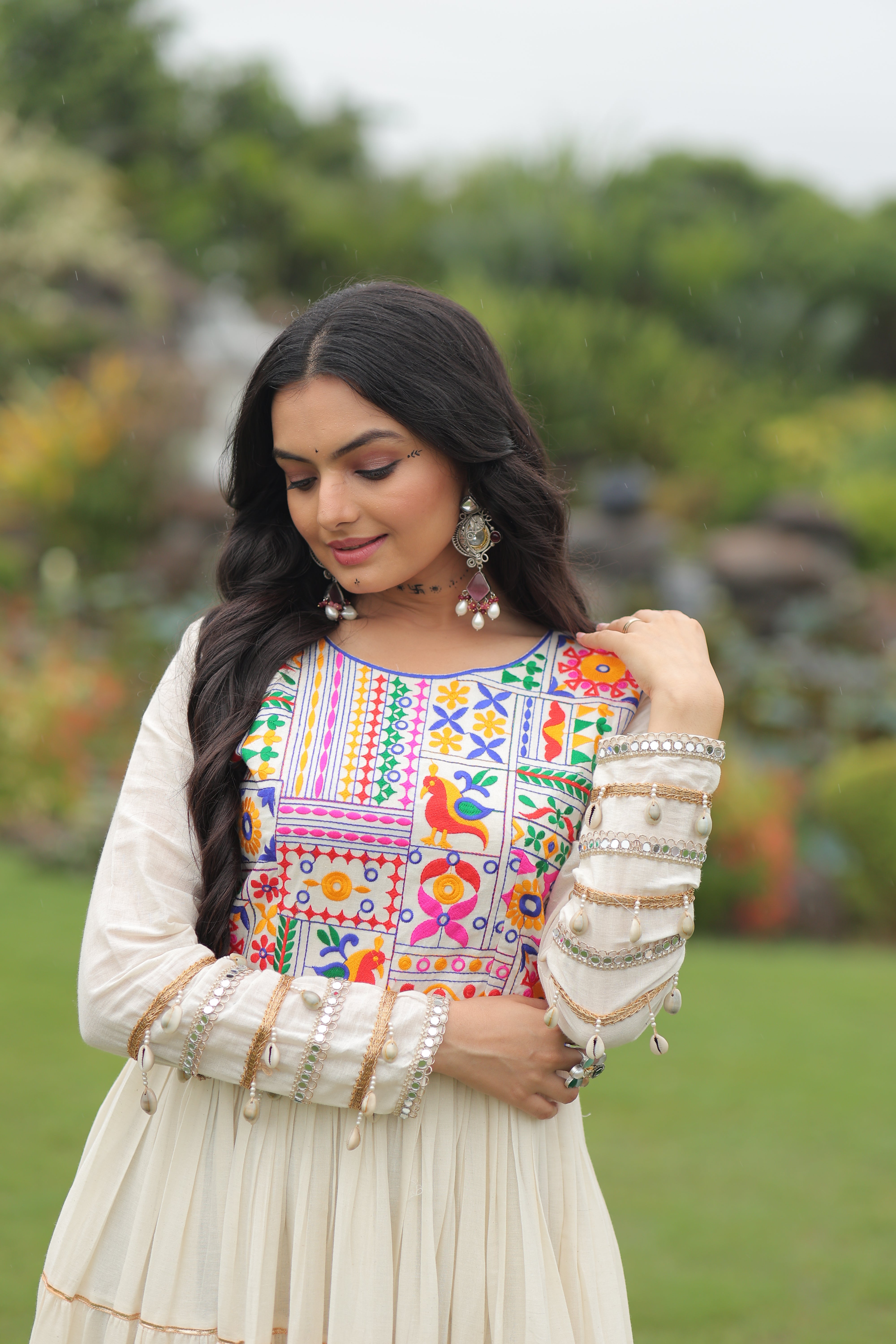Tiered Mirror Embroidered Anarkali Gown