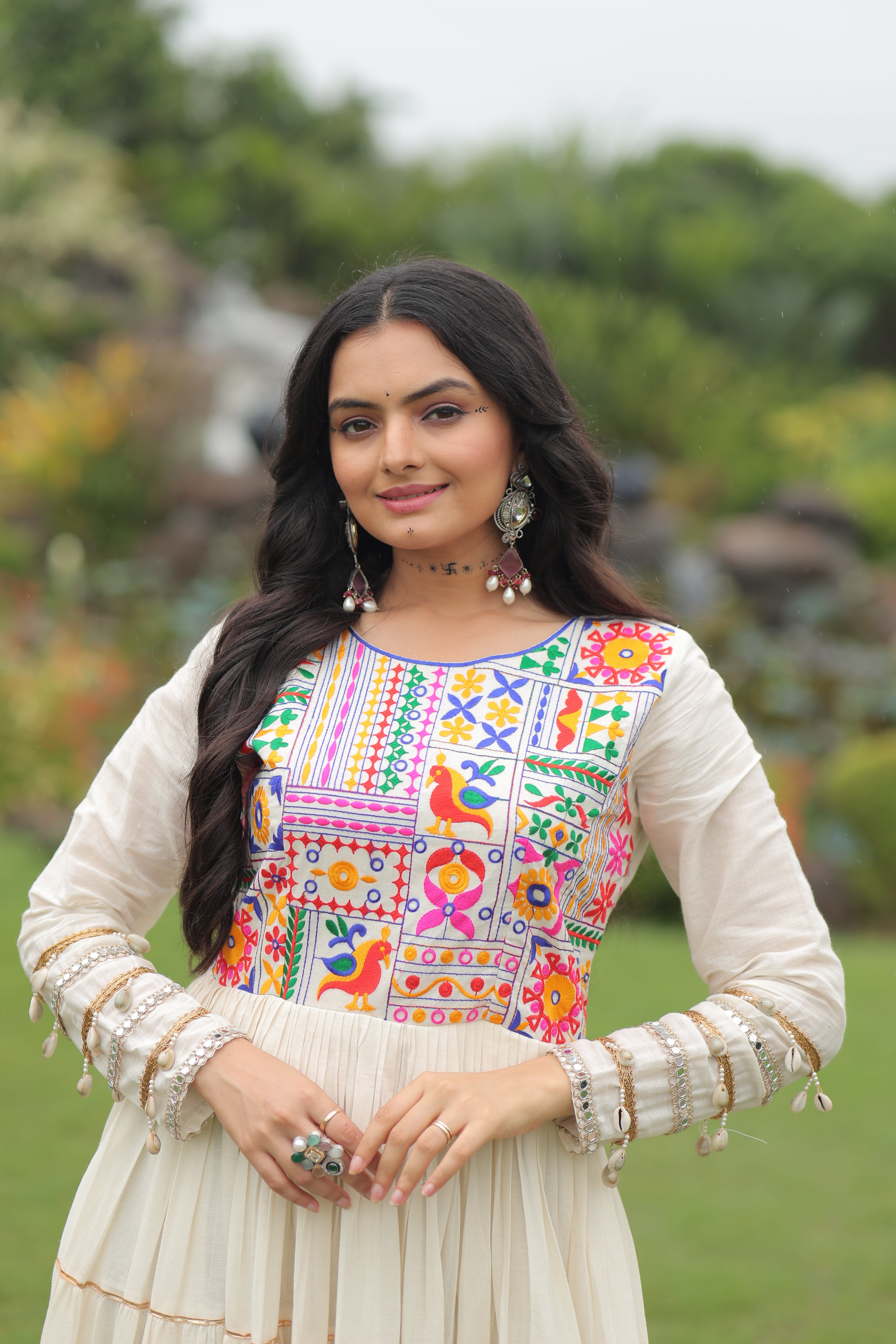 Tiered Mirror Embroidered Anarkali Gown