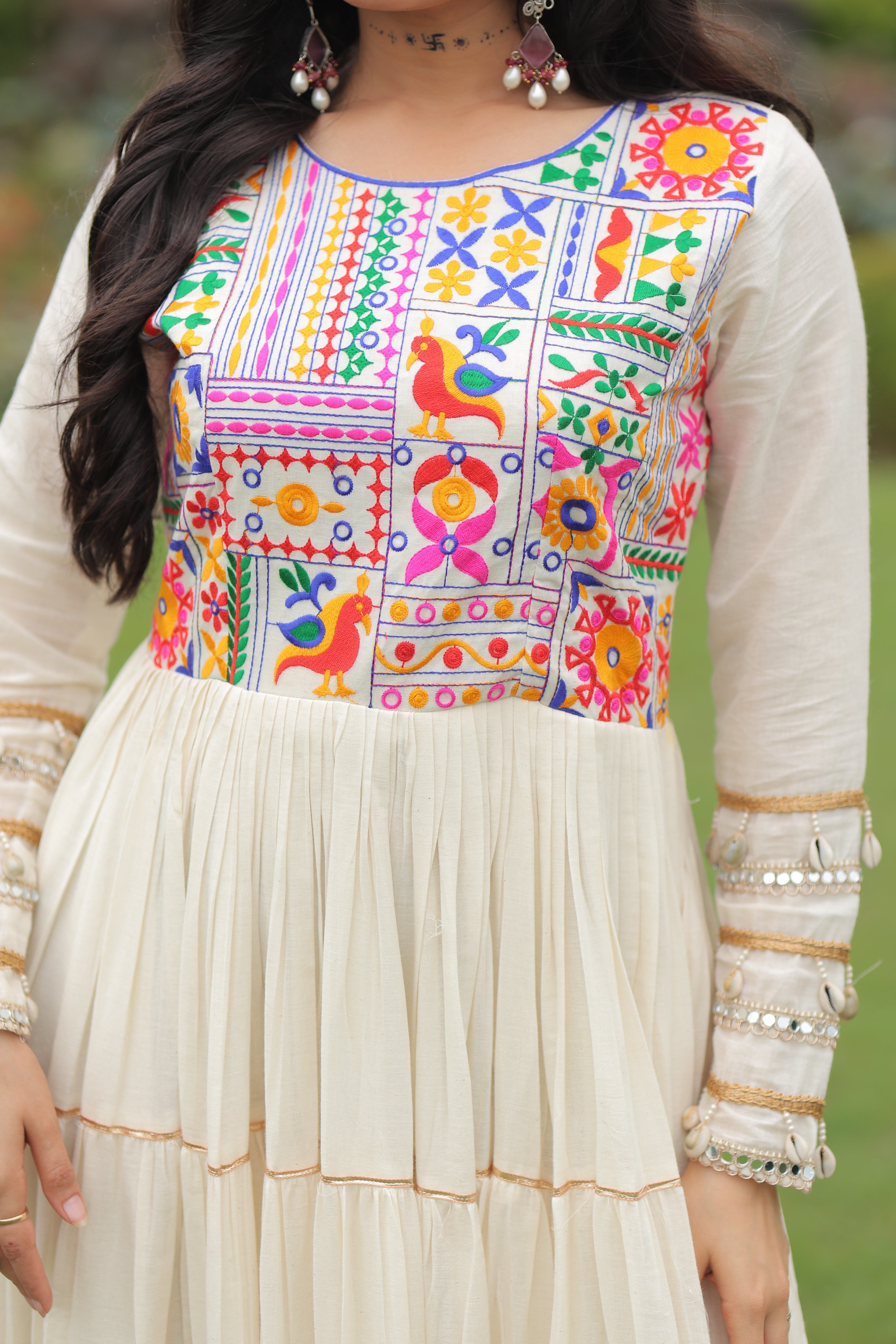 Tiered Mirror Embroidered Anarkali Gown