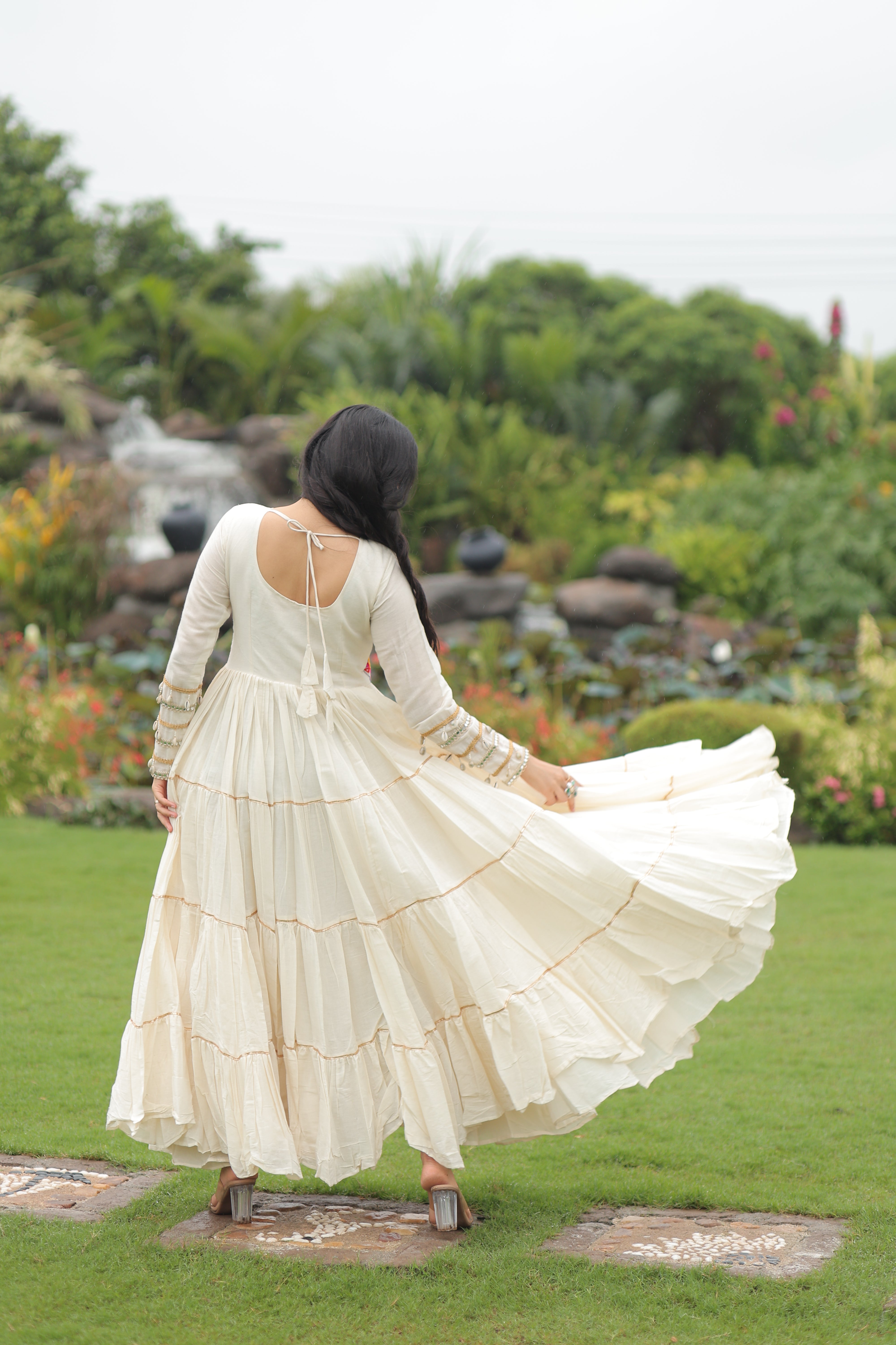 Tiered Mirror Embroidered Anarkali Gown