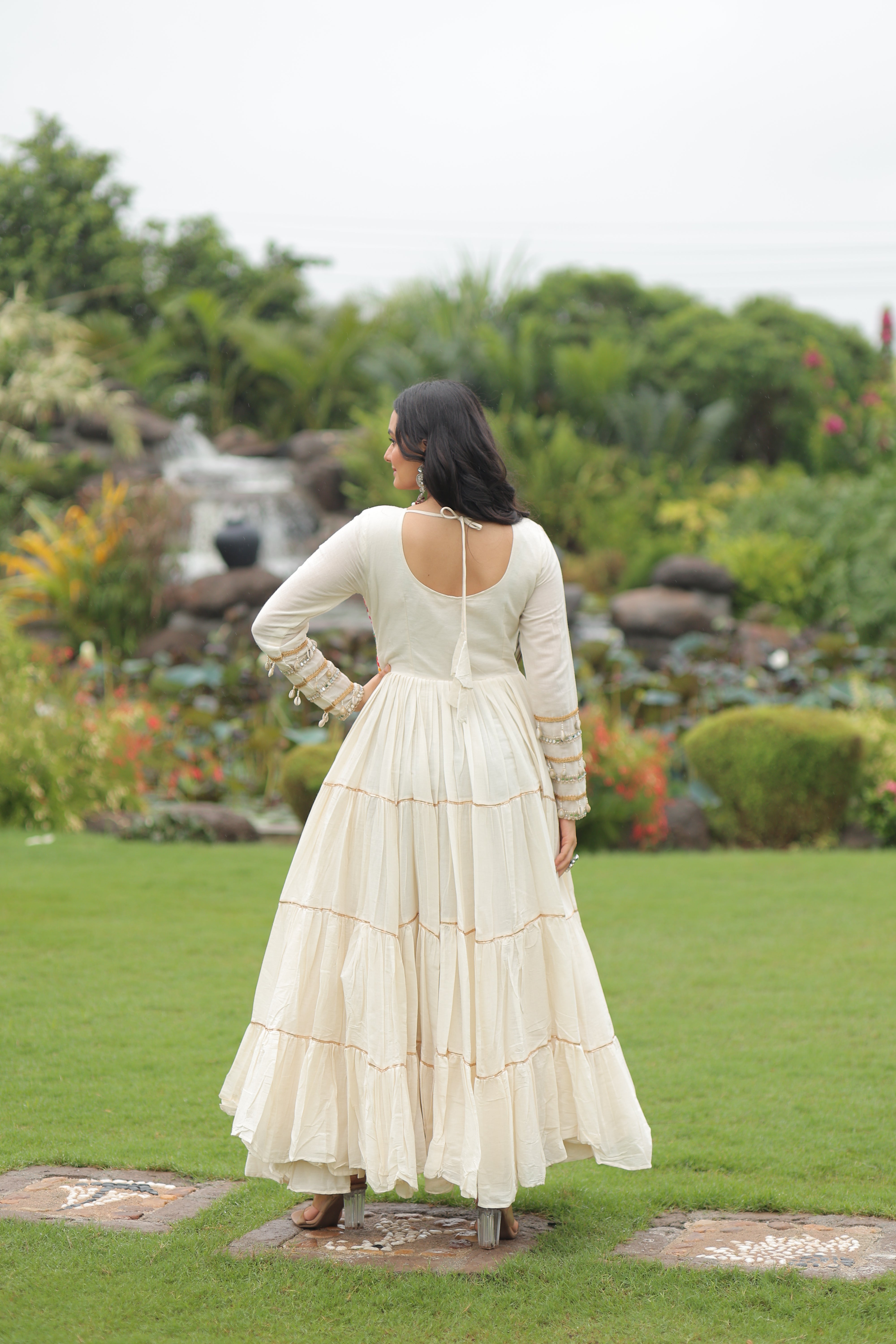 Tiered Mirror Embroidered Anarkali Gown