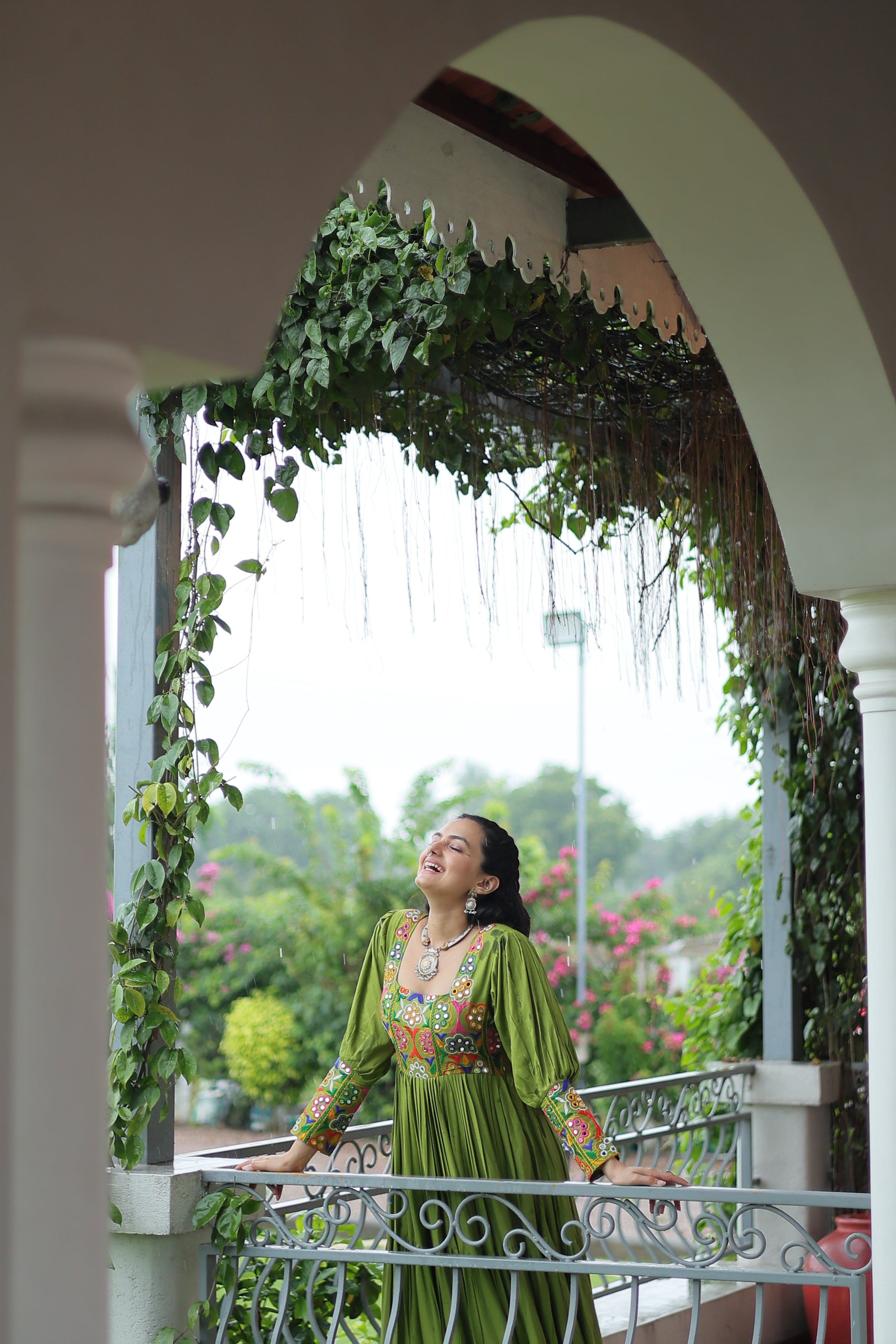 Tiered Anarkali Dress with Gujarati Mirror Embroidery
