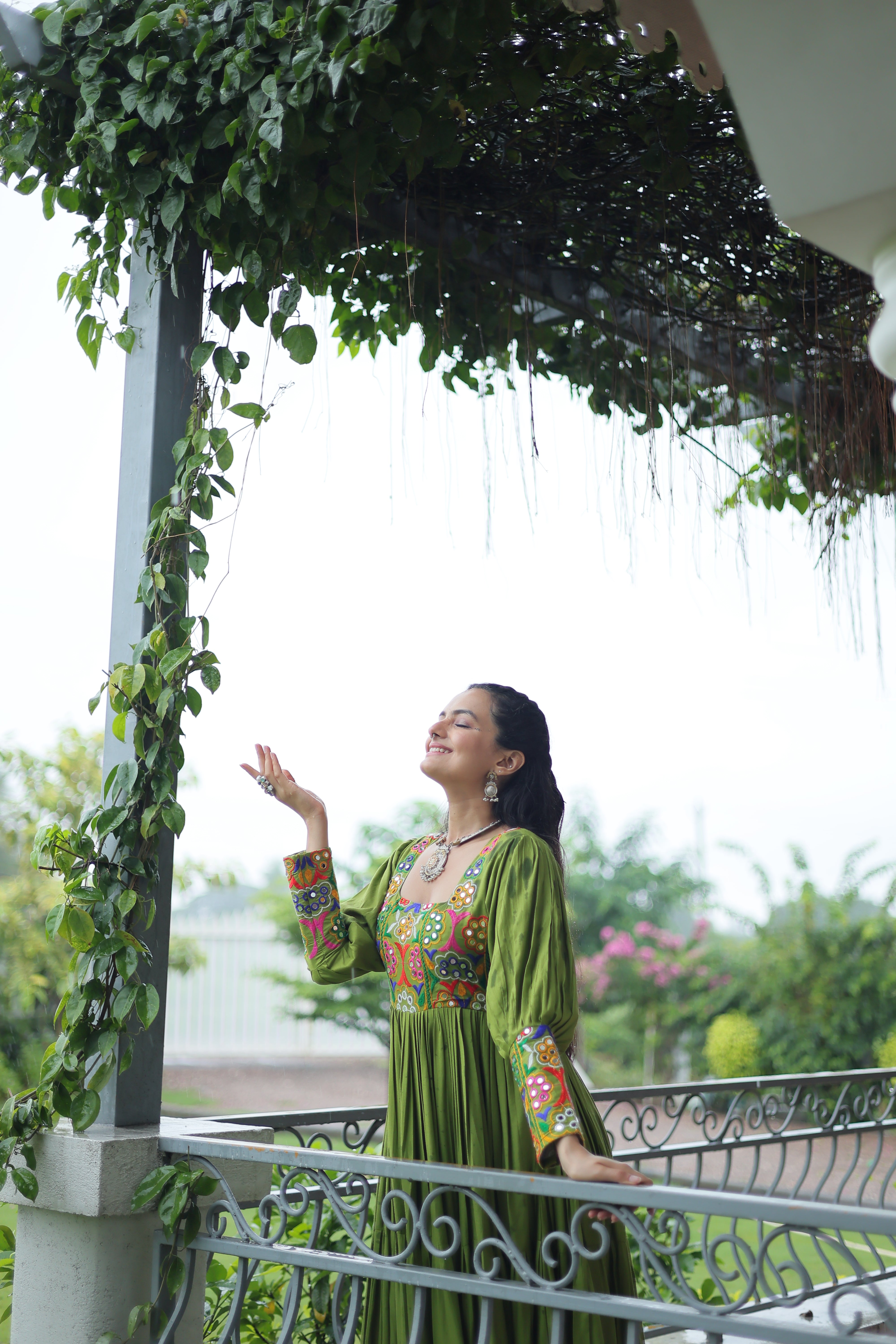 Tiered Anarkali Dress with Gujarati Mirror Embroidery