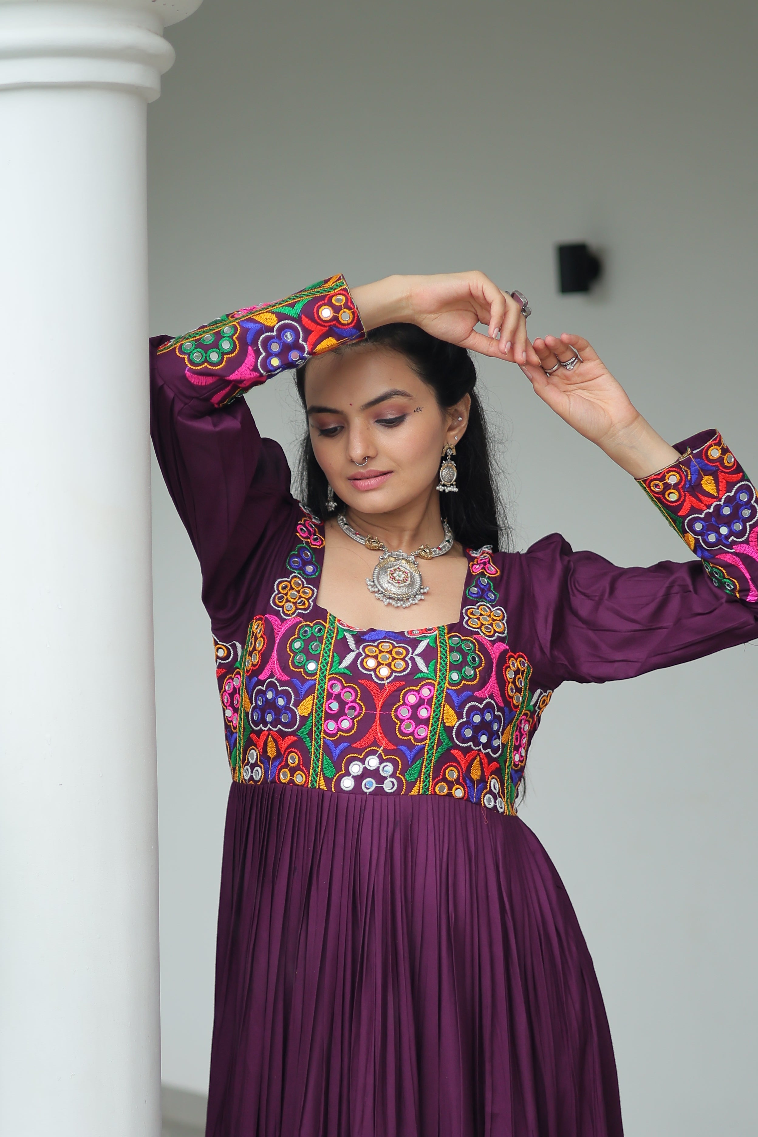 Tiered Anarkali Dress with Gujarati Mirror Embroidery