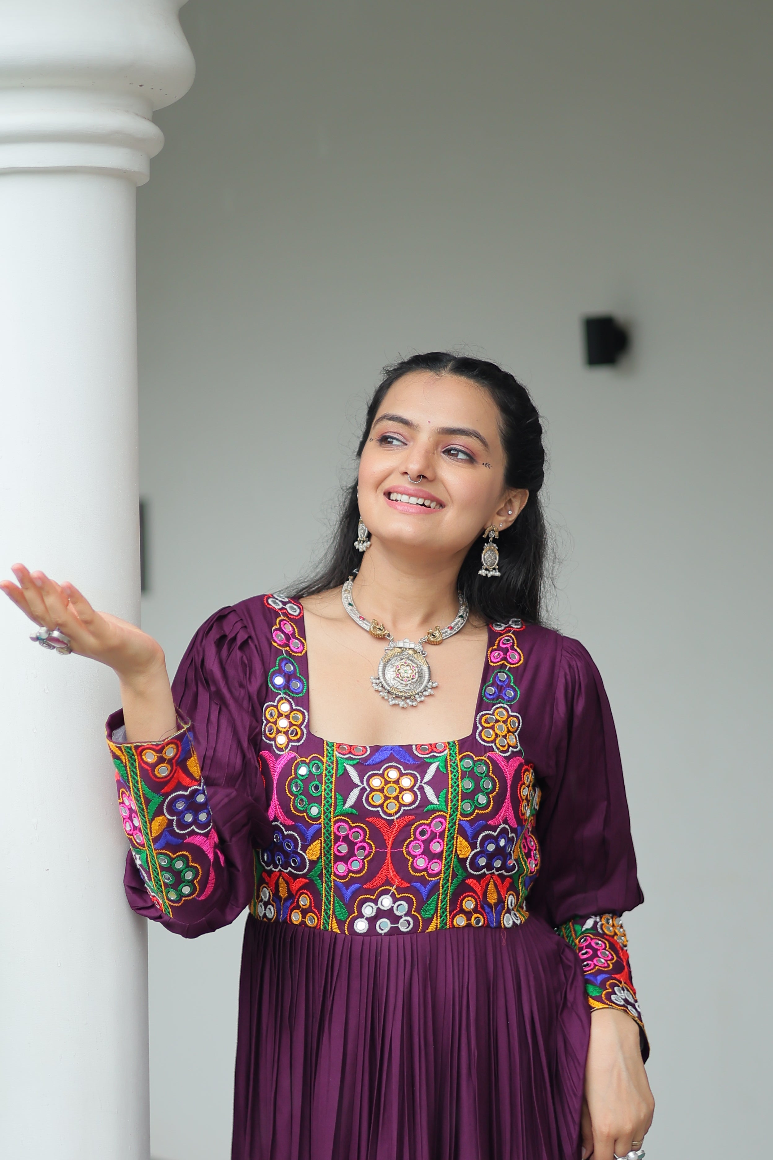 Tiered Anarkali Dress with Gujarati Mirror Embroidery