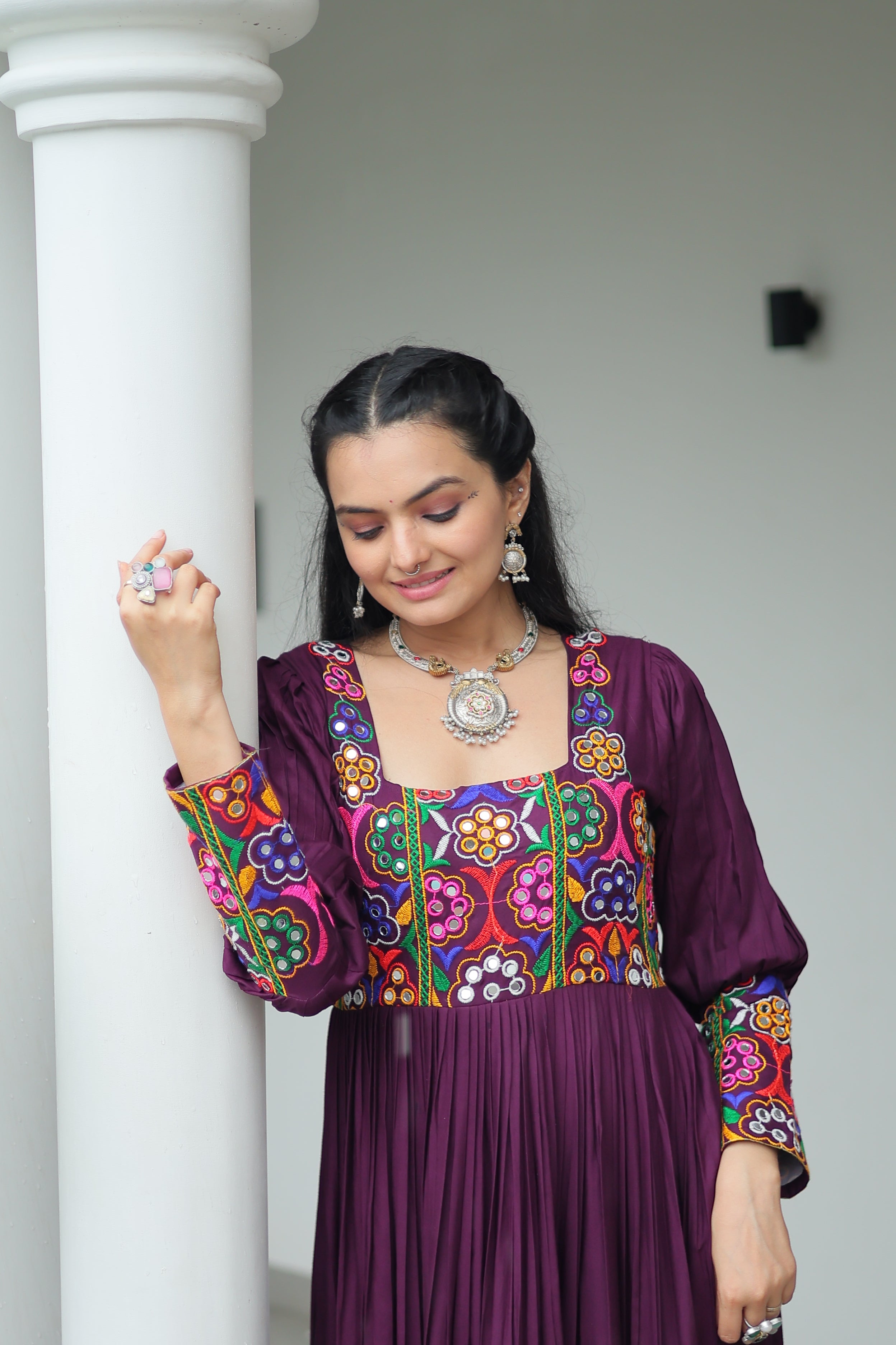 Tiered Anarkali Dress with Gujarati Mirror Embroidery