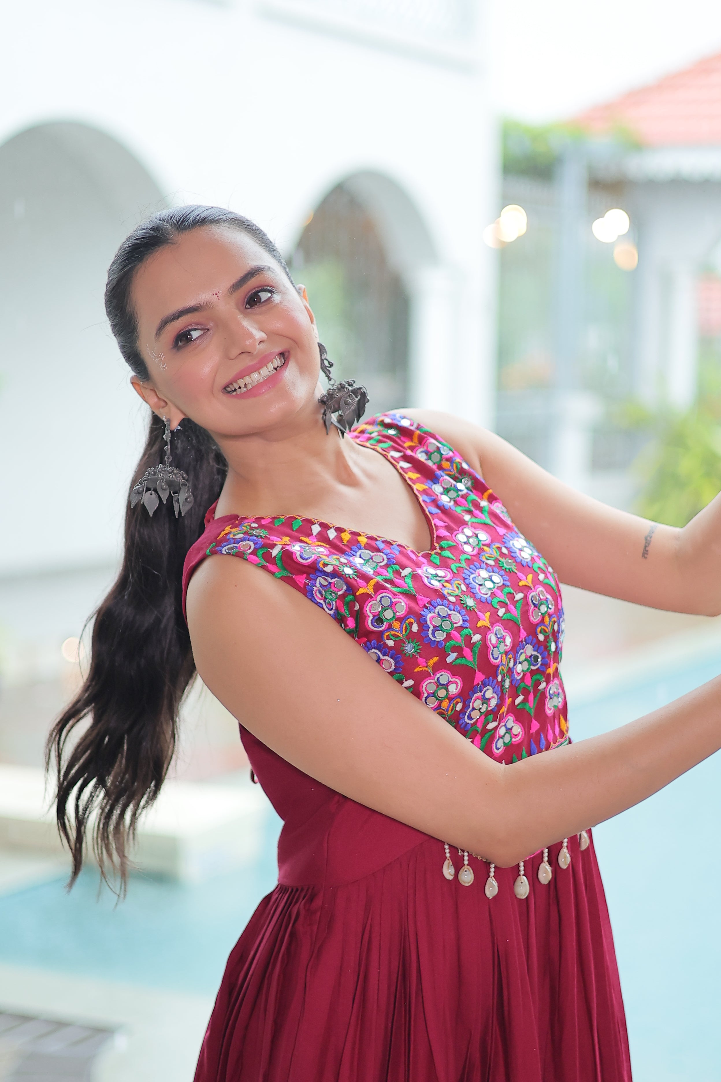 Embroidered Sleeveless Flared Anarkali Gown