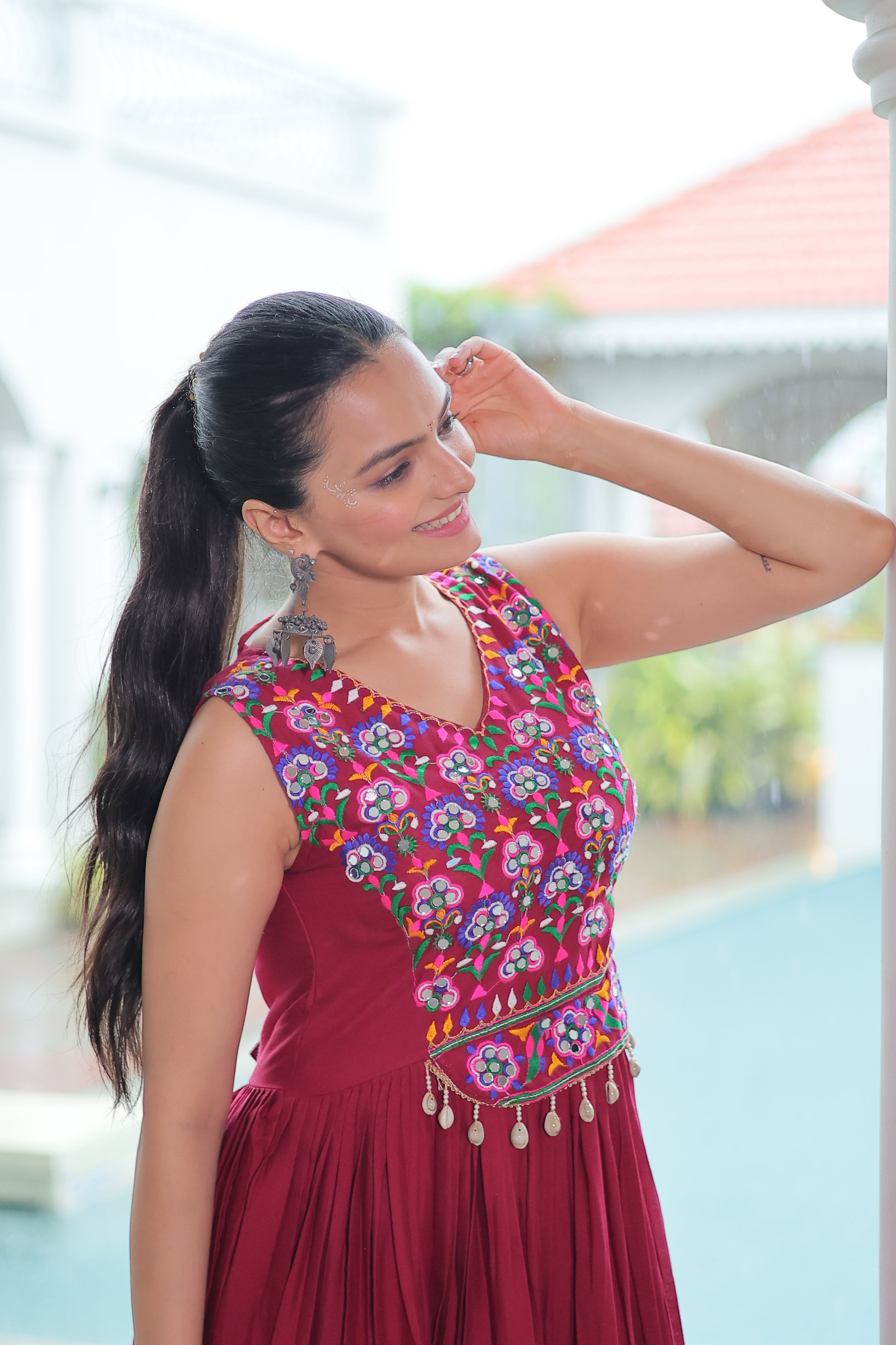 Embroidered Sleeveless Flared Anarkali Gown