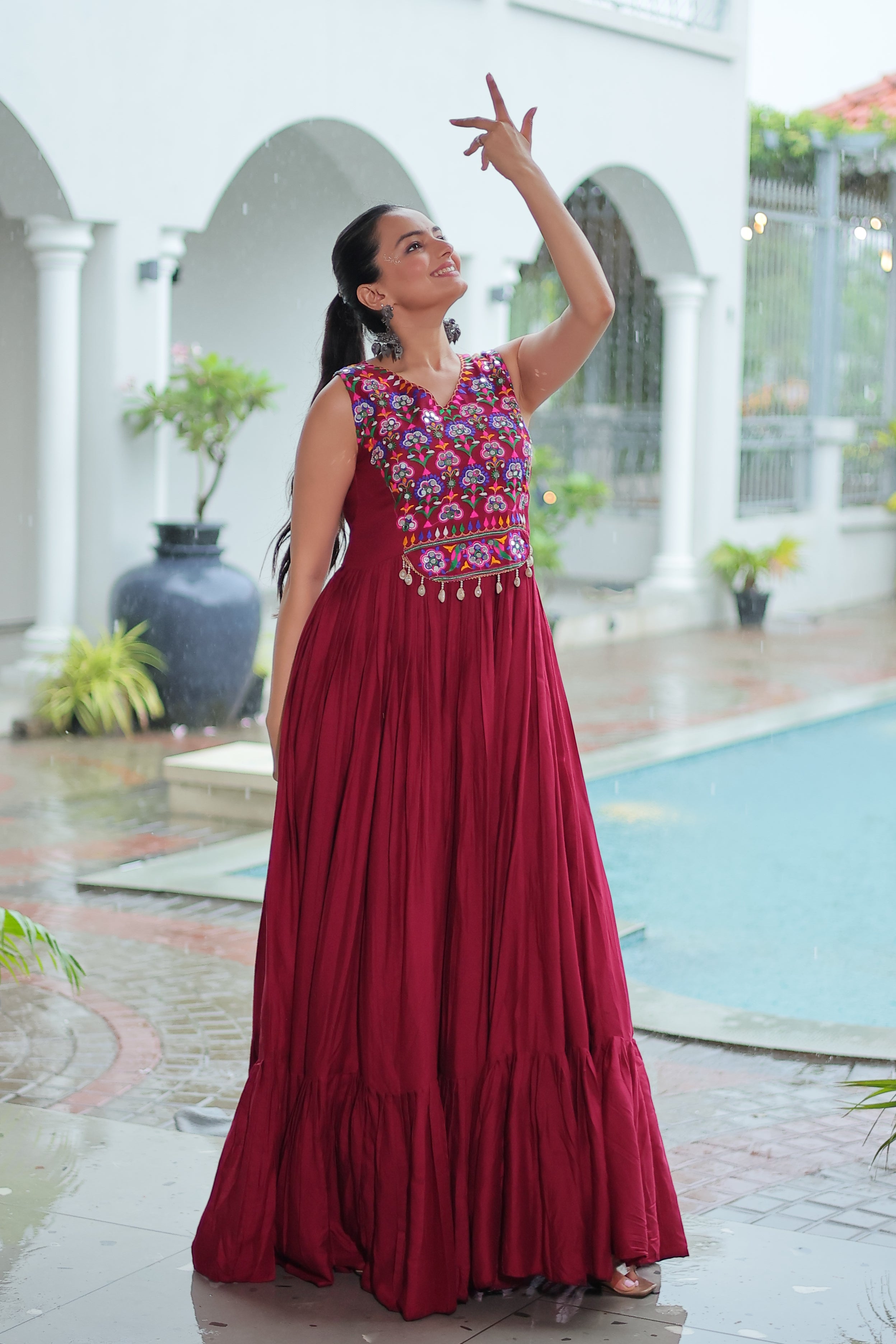 Embroidered Sleeveless Flared Anarkali Gown