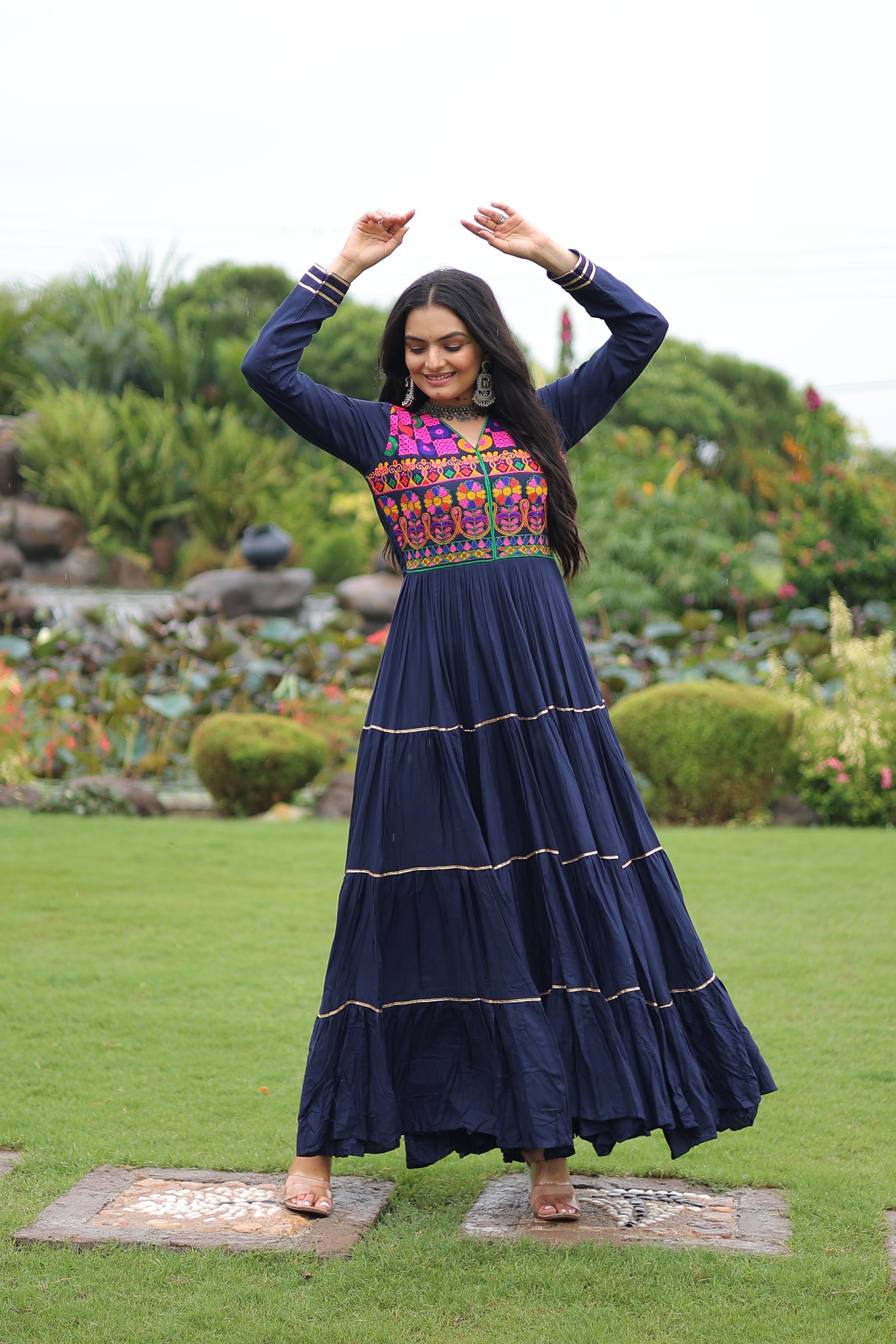 Full Sleeve Embroidered Tiered Anarkali Gown