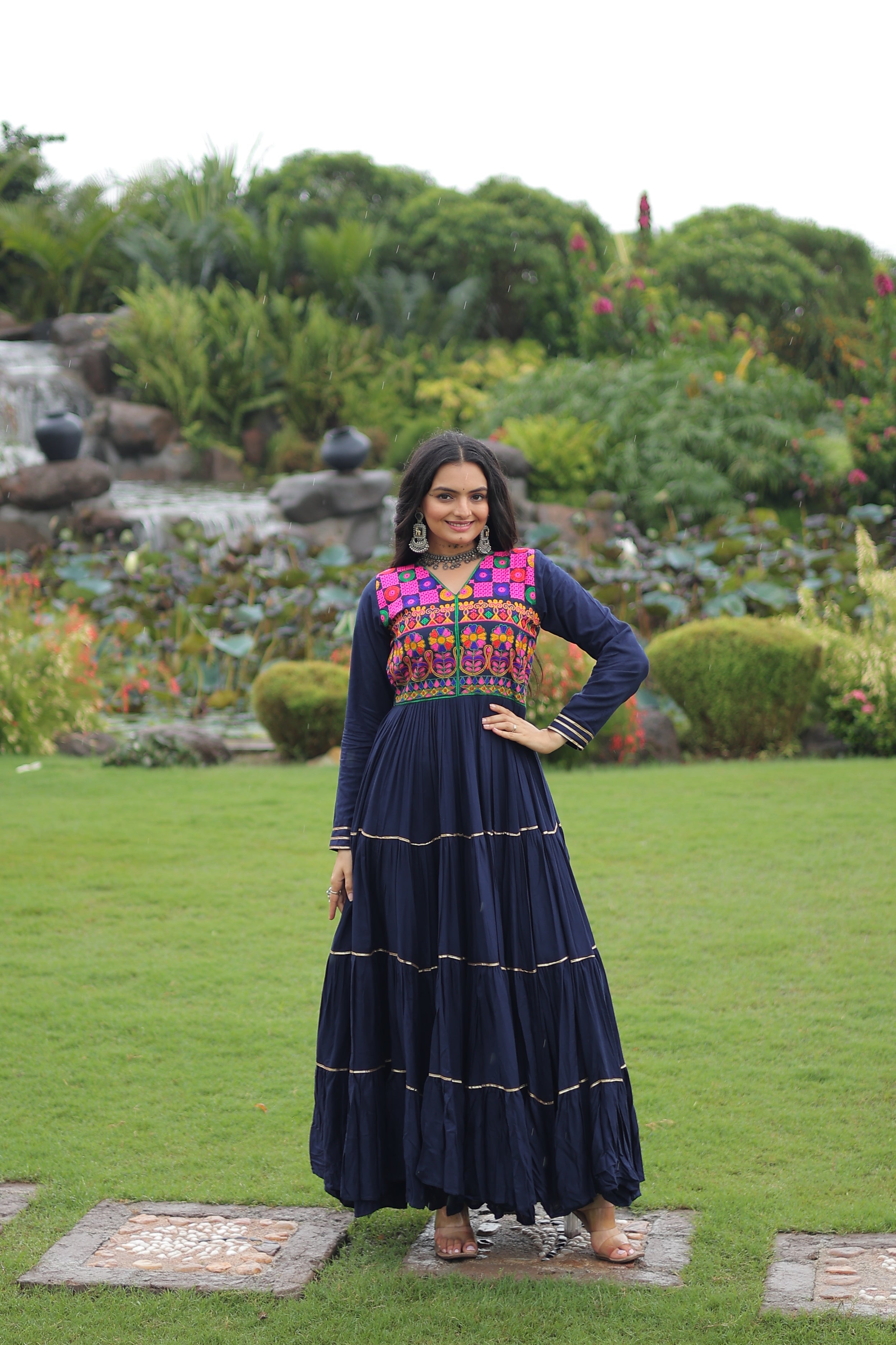 Full Sleeve Embroidered Tiered Anarkali Gown