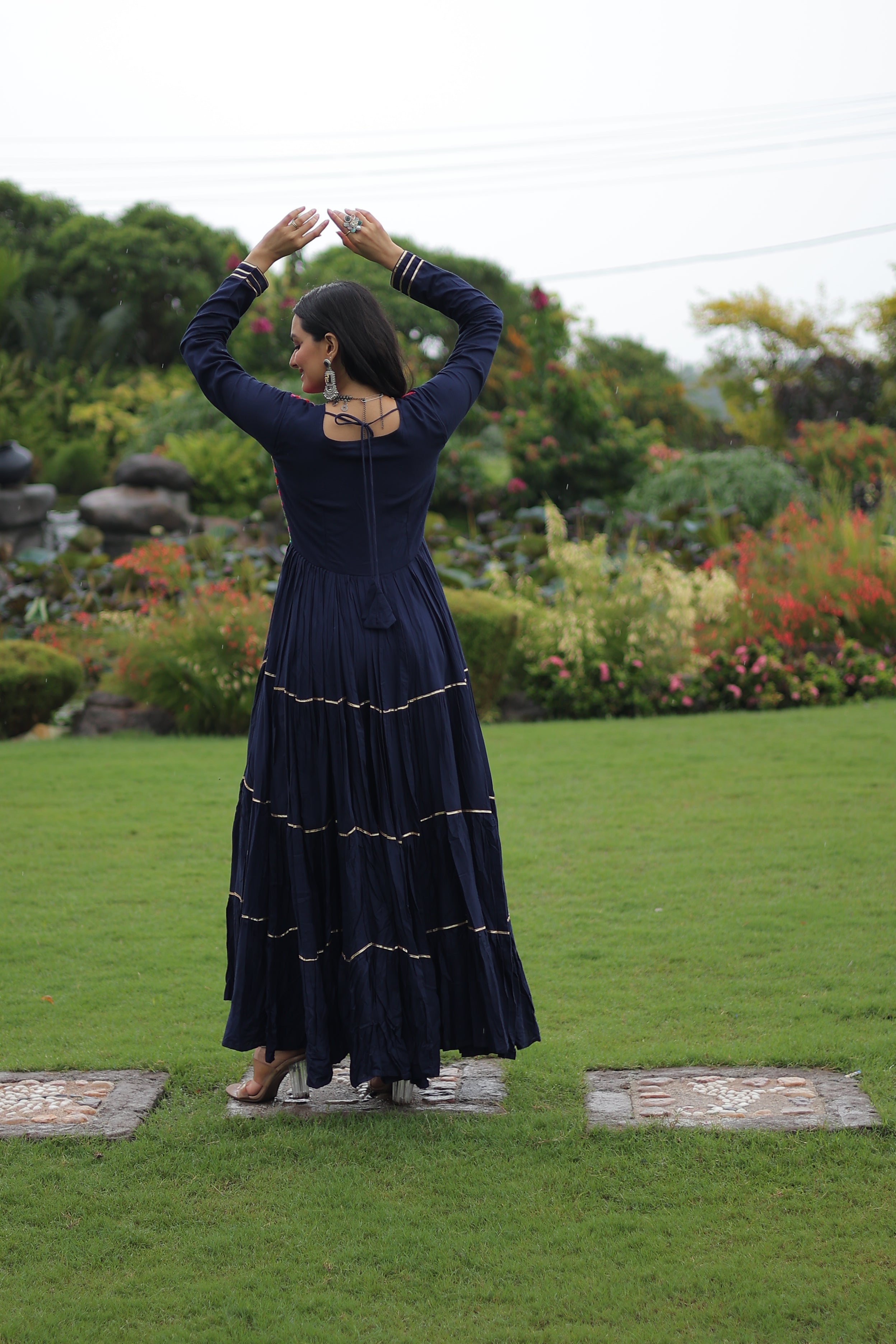 Full Sleeve Embroidered Tiered Anarkali Gown