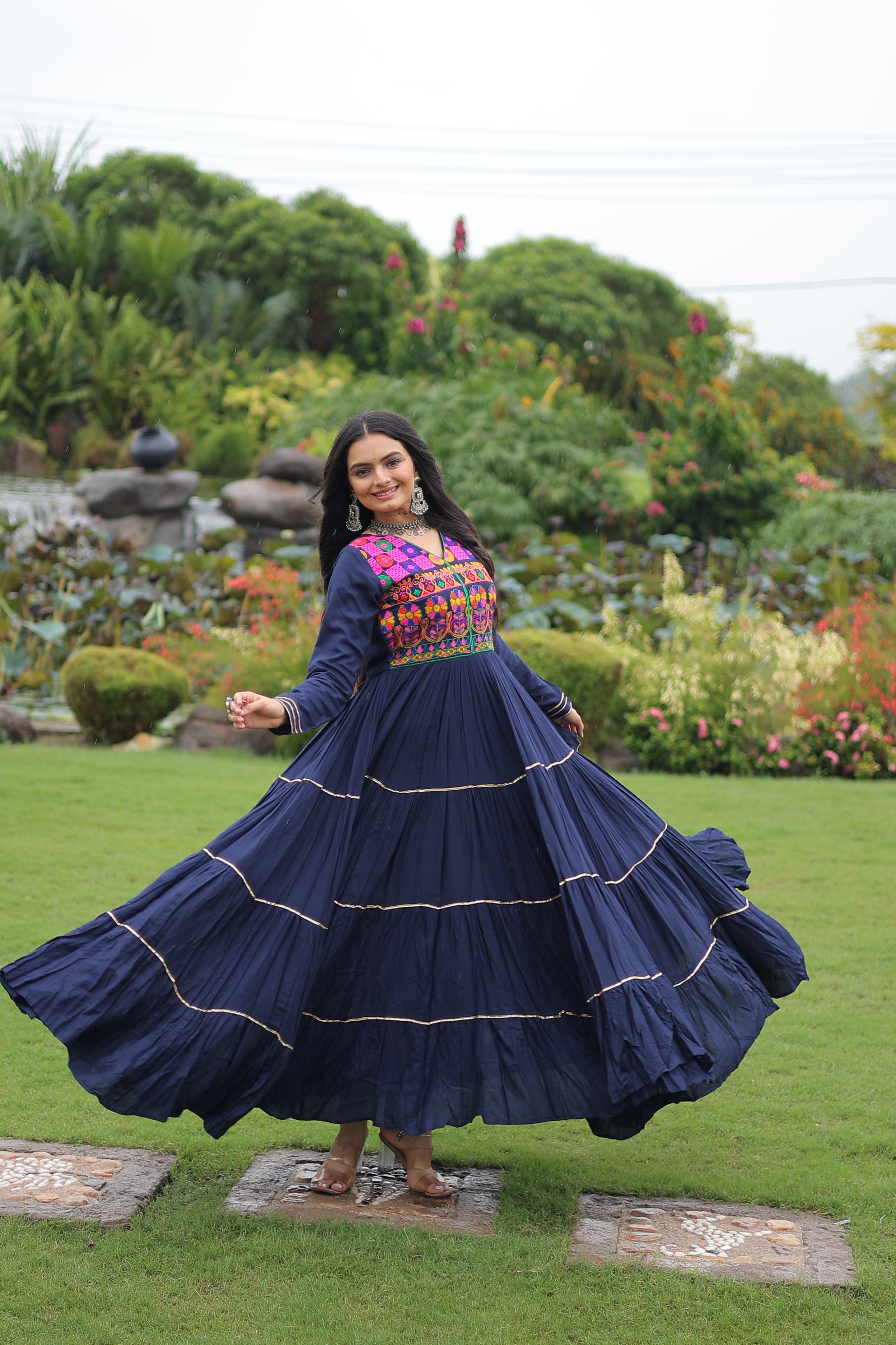 Full Sleeve Embroidered Tiered Anarkali Gown