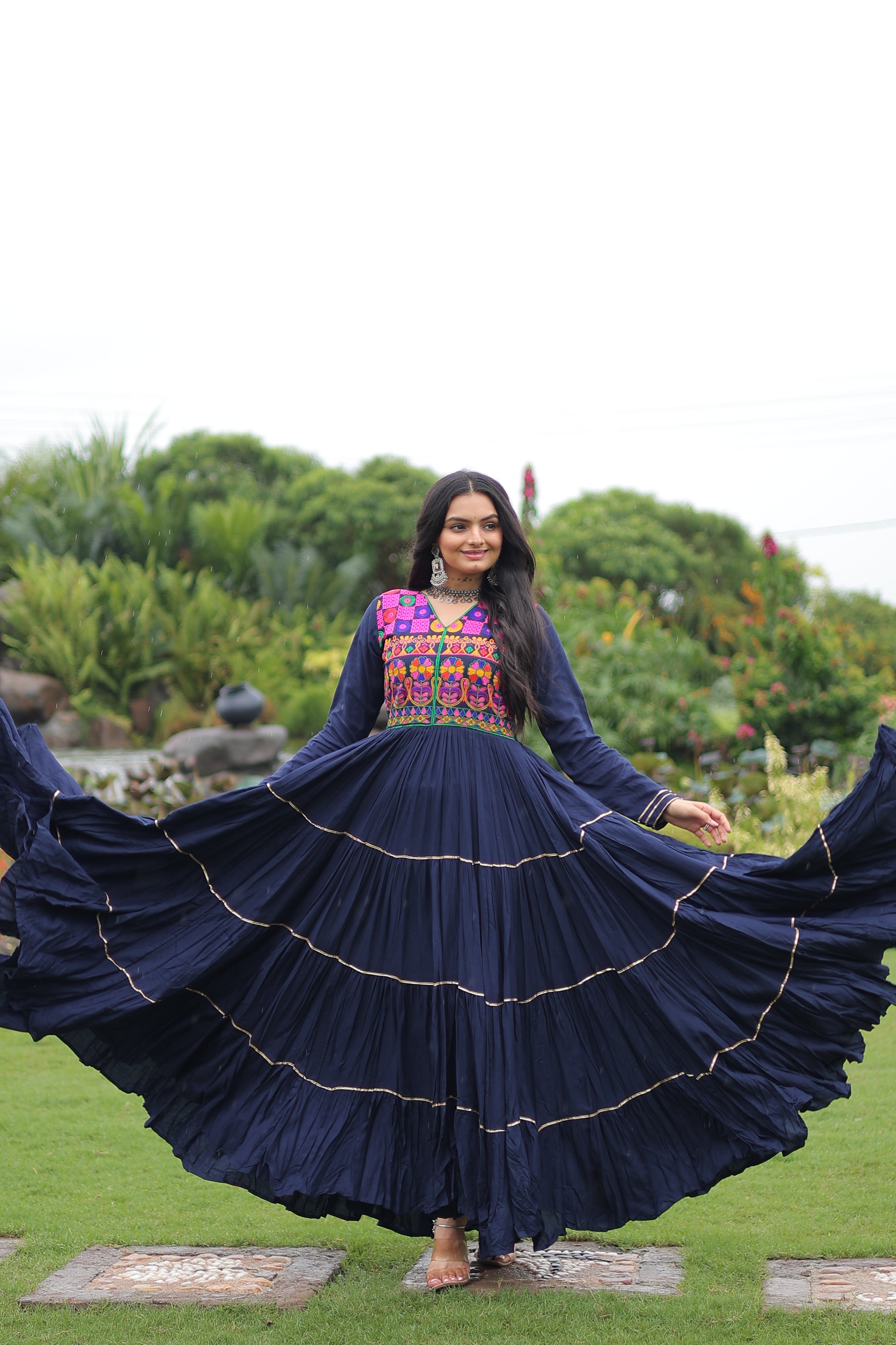 Full Sleeve Embroidered Tiered Anarkali Gown