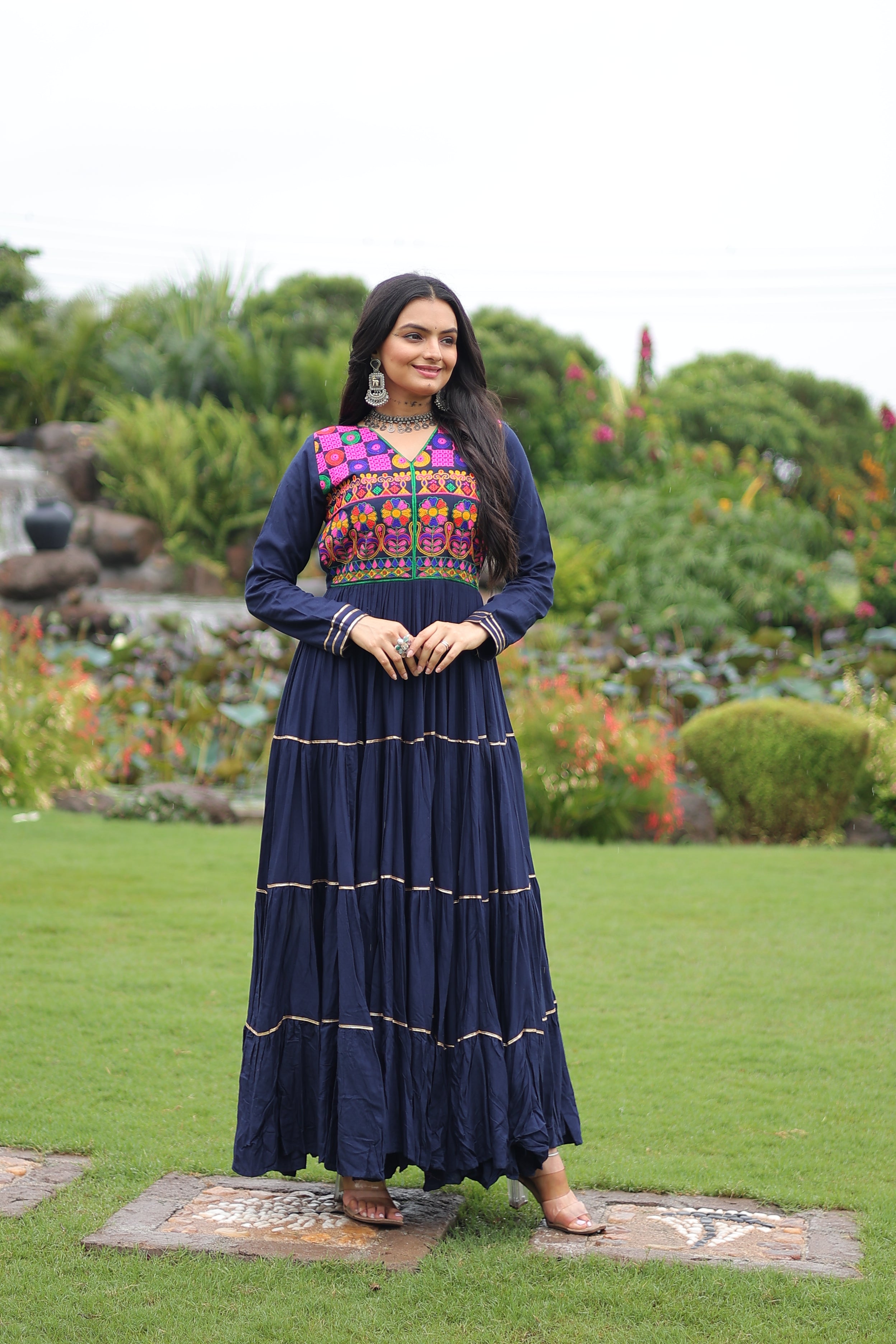 Full Sleeve Embroidered Tiered Anarkali Gown