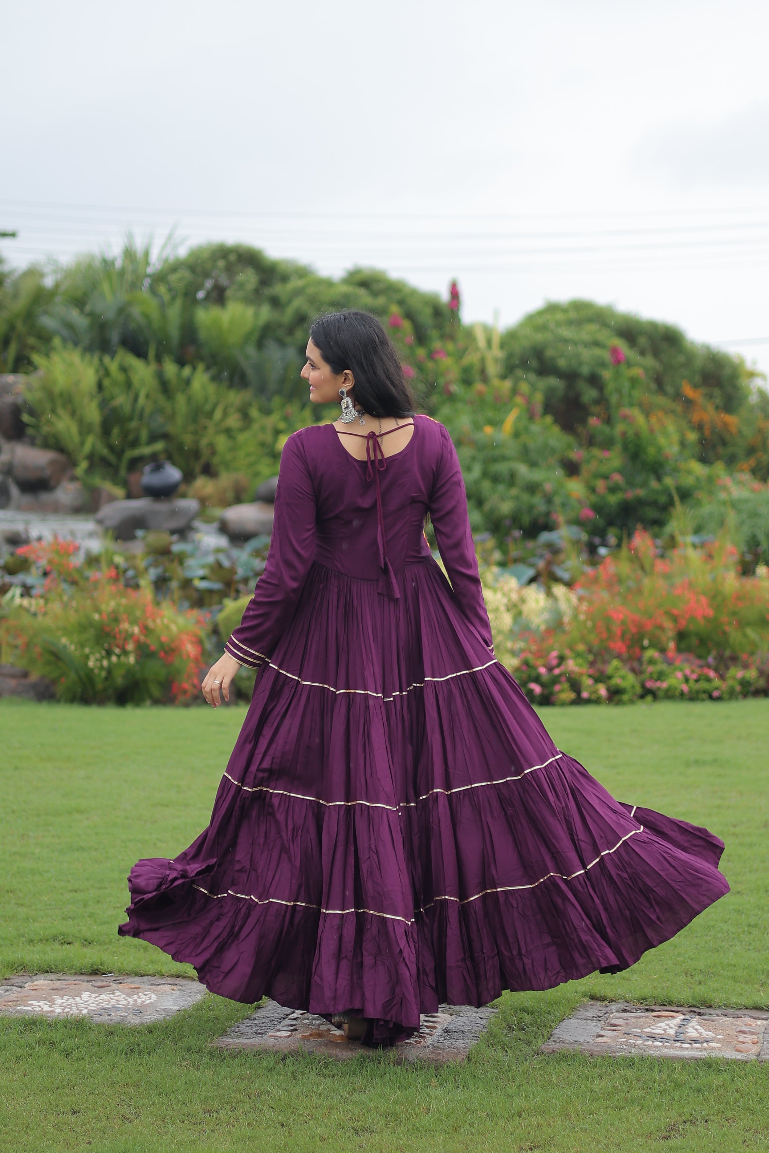 Full Sleeve Embroidered Tiered Anarkali Gown