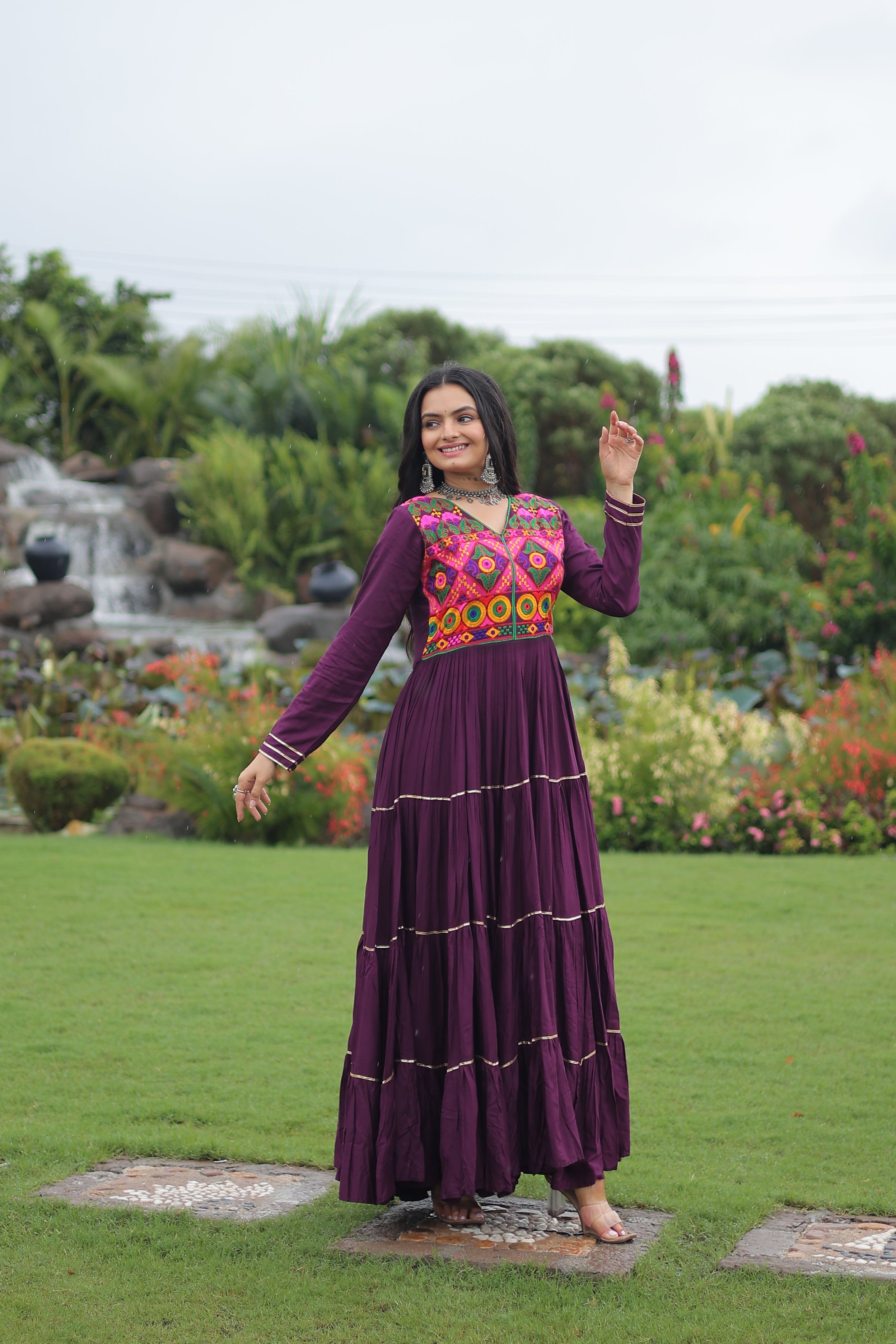Full Sleeve Embroidered Tiered Anarkali Gown