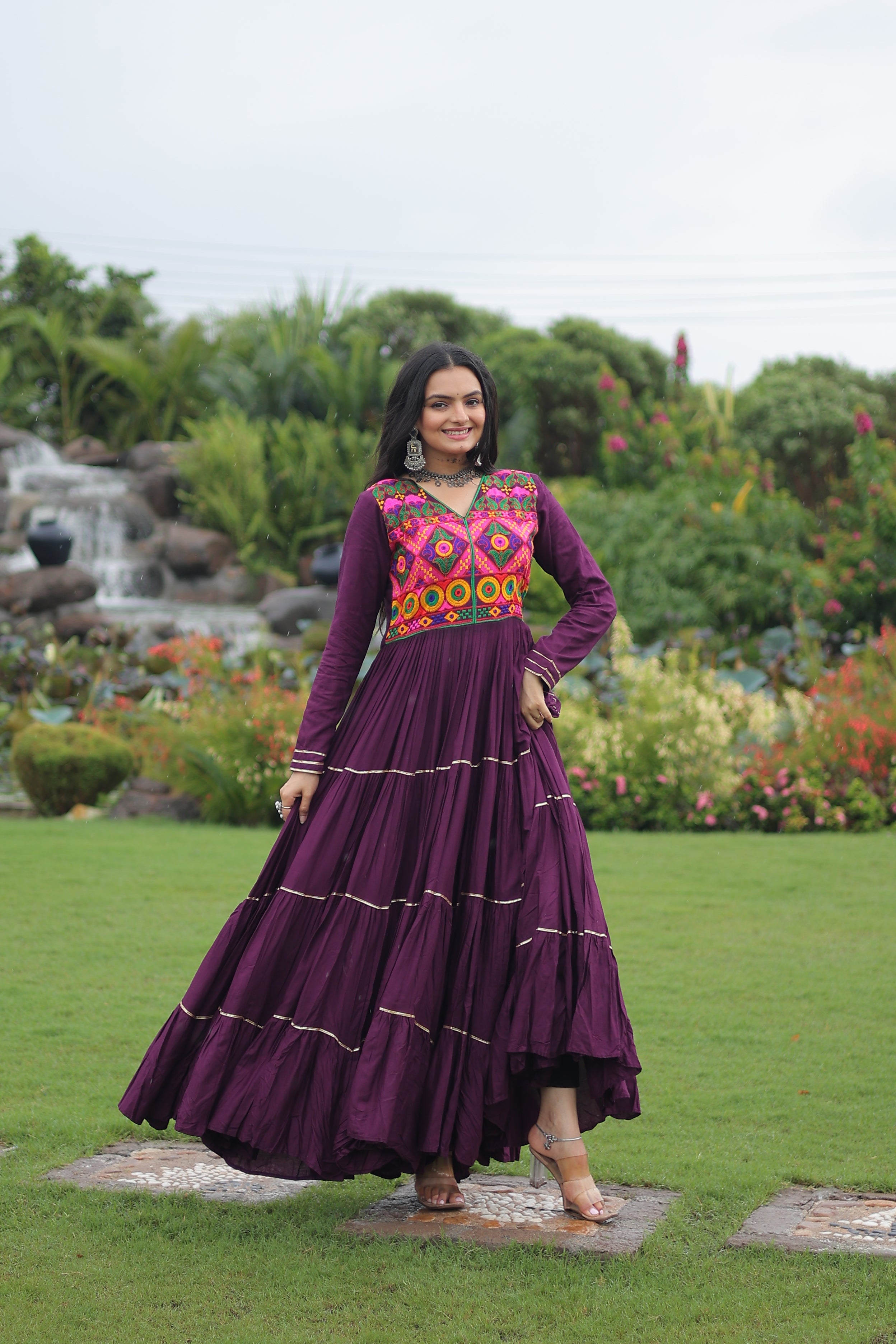 Full Sleeve Embroidered Tiered Anarkali Gown