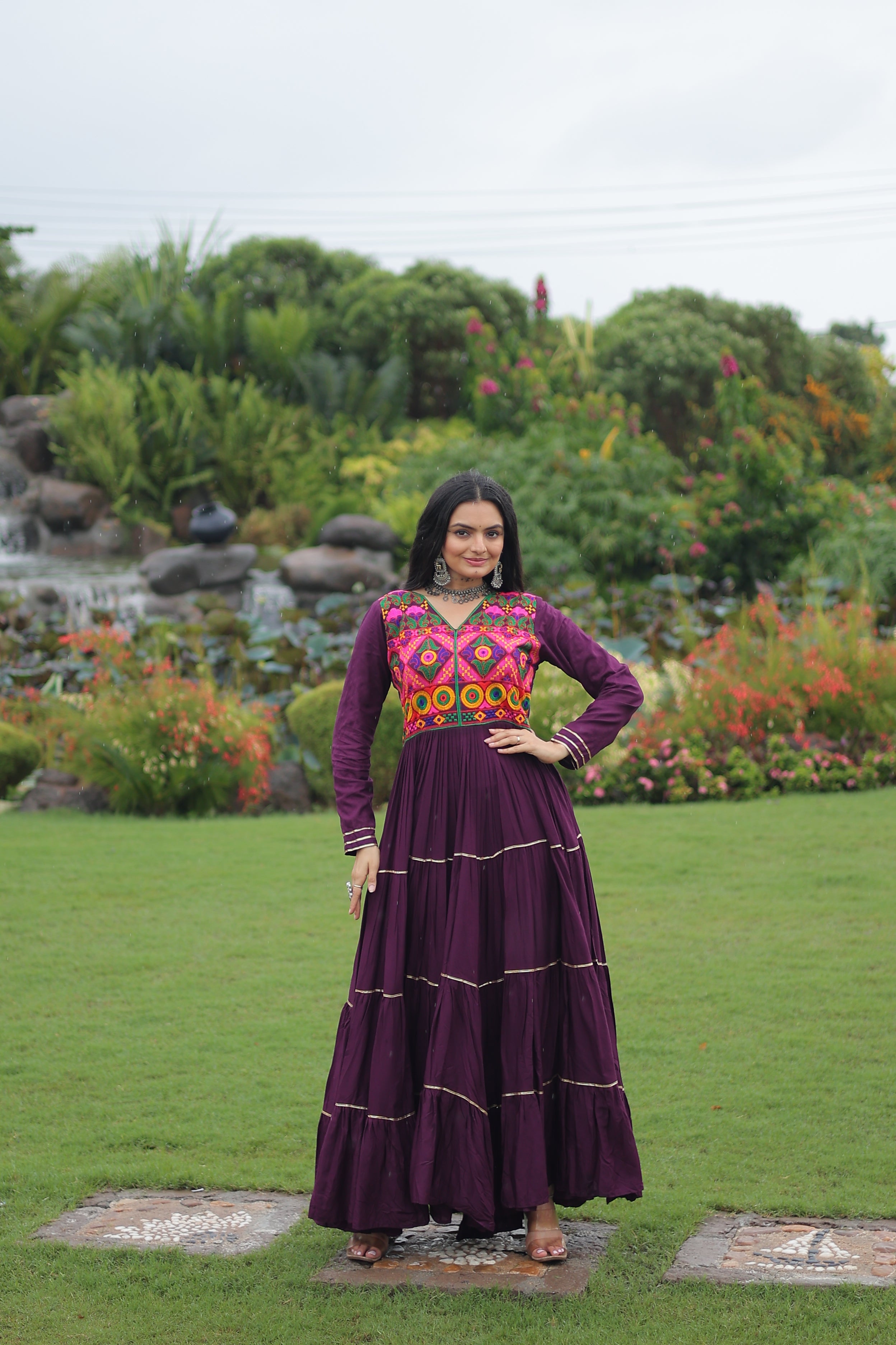 Full Sleeve Embroidered Tiered Anarkali Gown