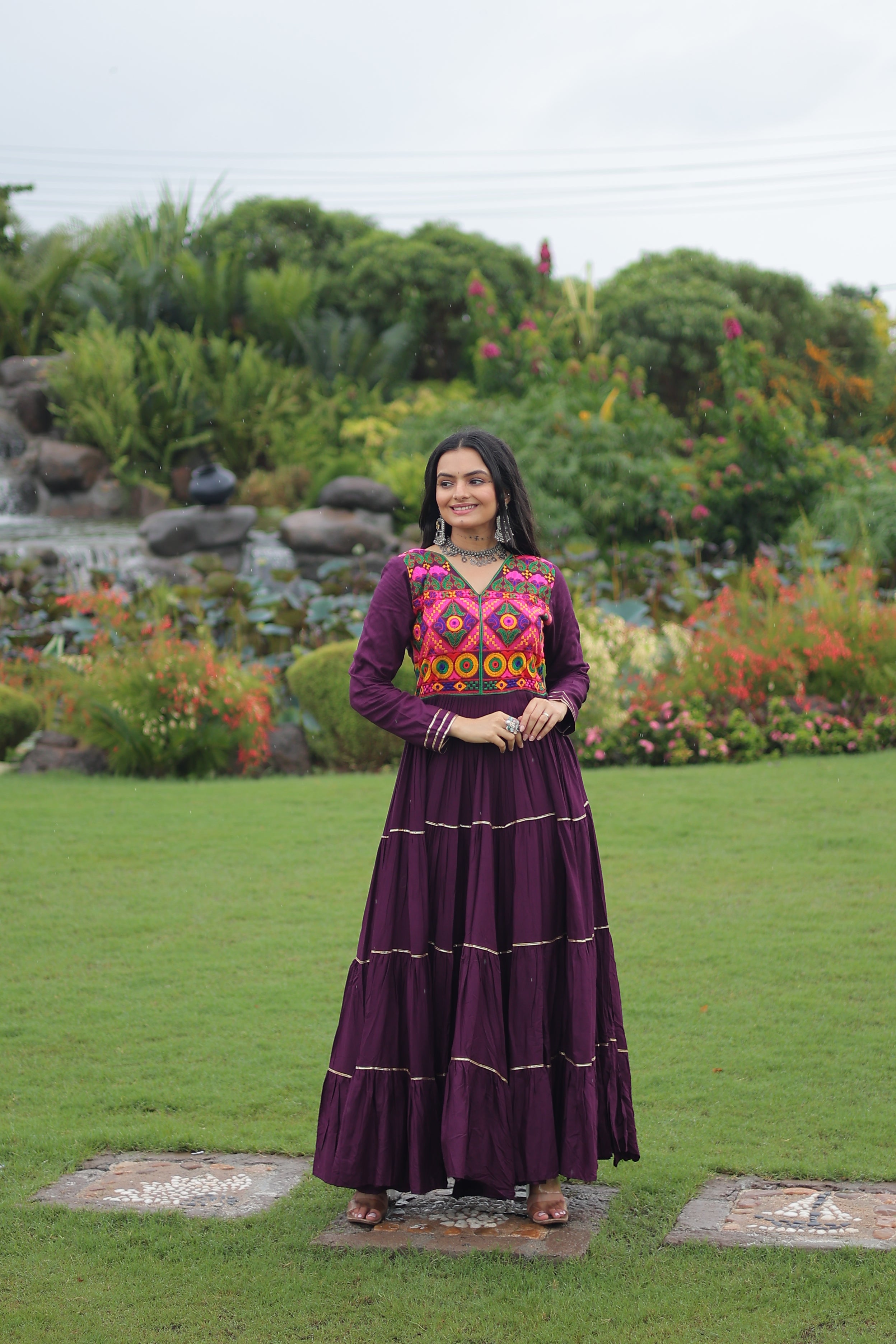 Full Sleeve Embroidered Tiered Anarkali Gown