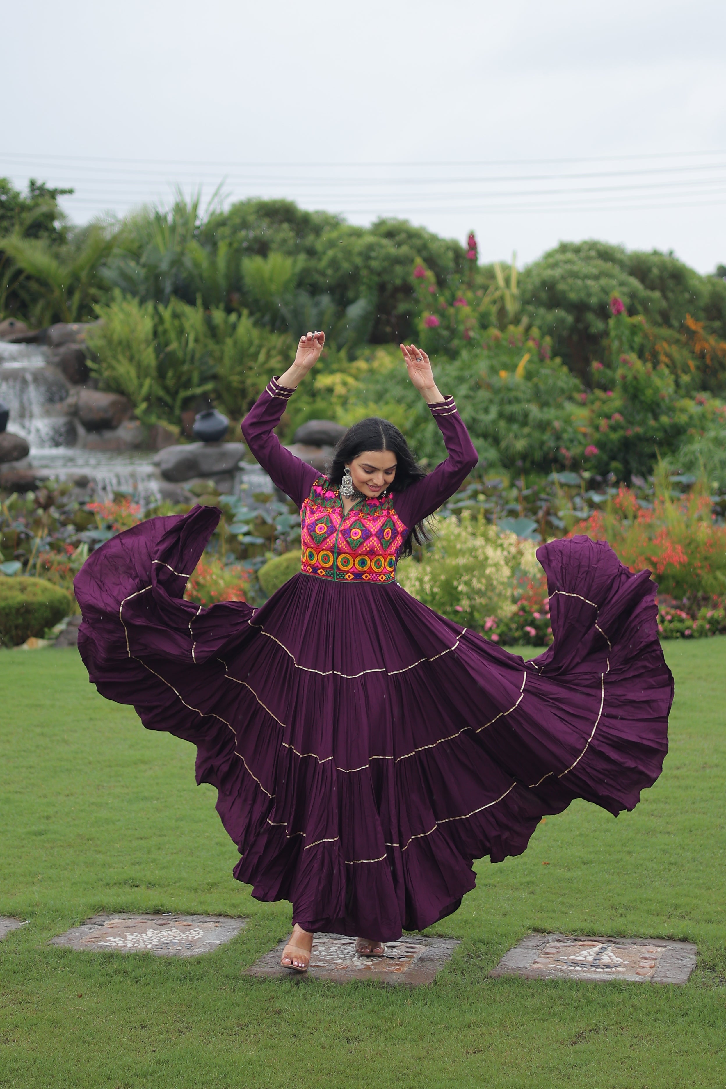 Full Sleeve Embroidered Tiered Anarkali Gown