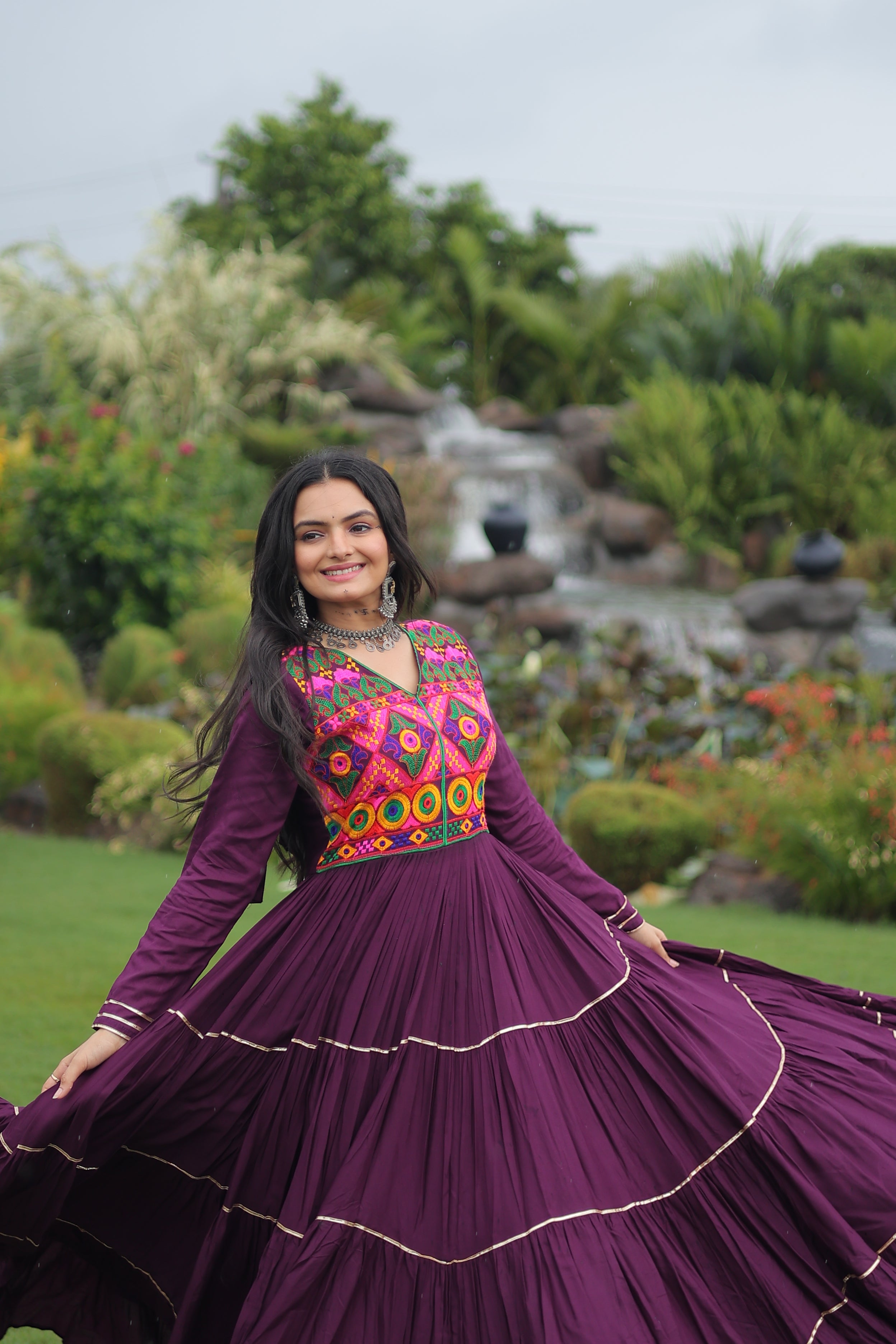 Full Sleeve Embroidered Tiered Anarkali Gown
