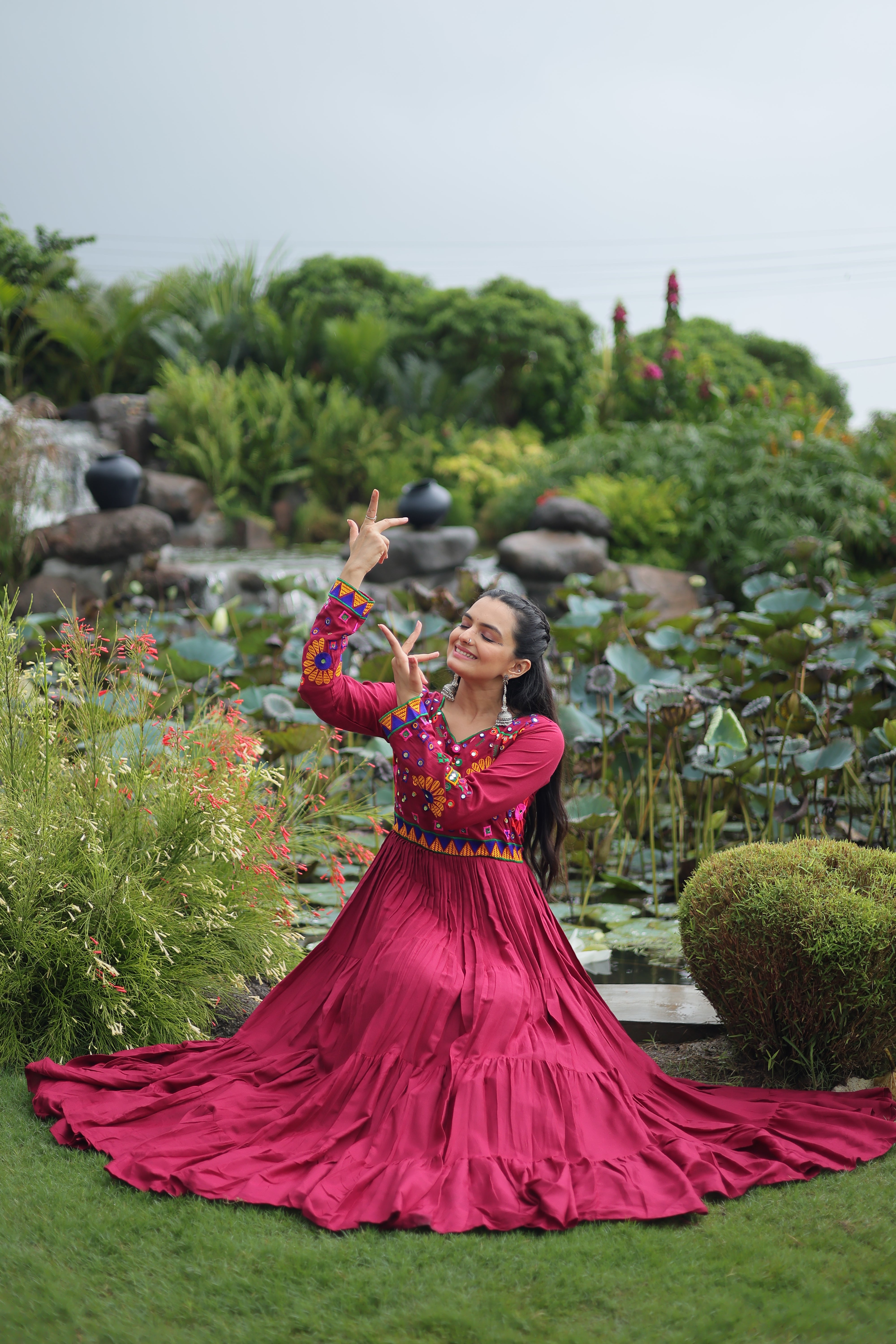 Flared Embroidered Anarkali Gown with Mirror Work Yoke
