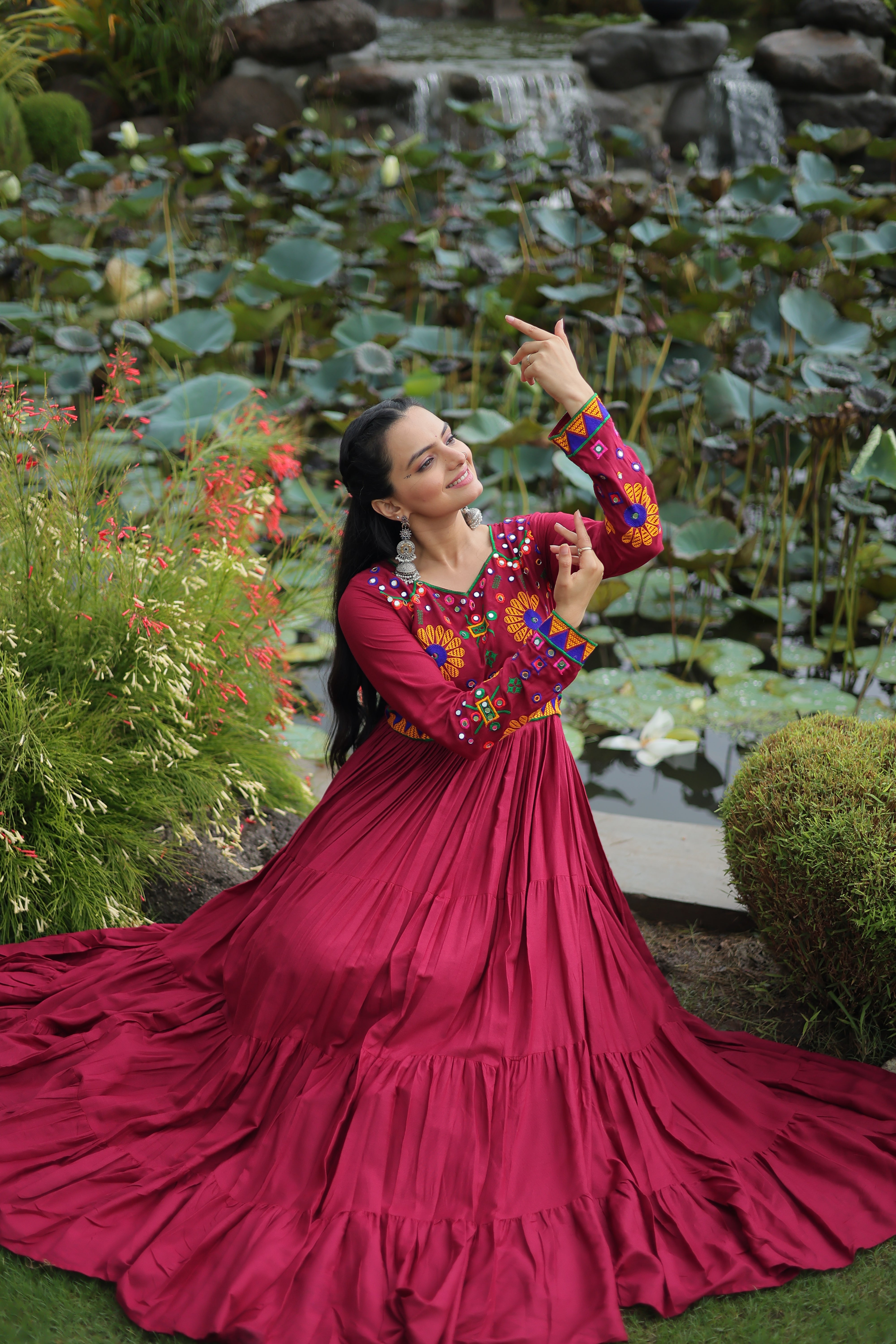 Flared Embroidered Anarkali Gown with Mirror Work Yoke