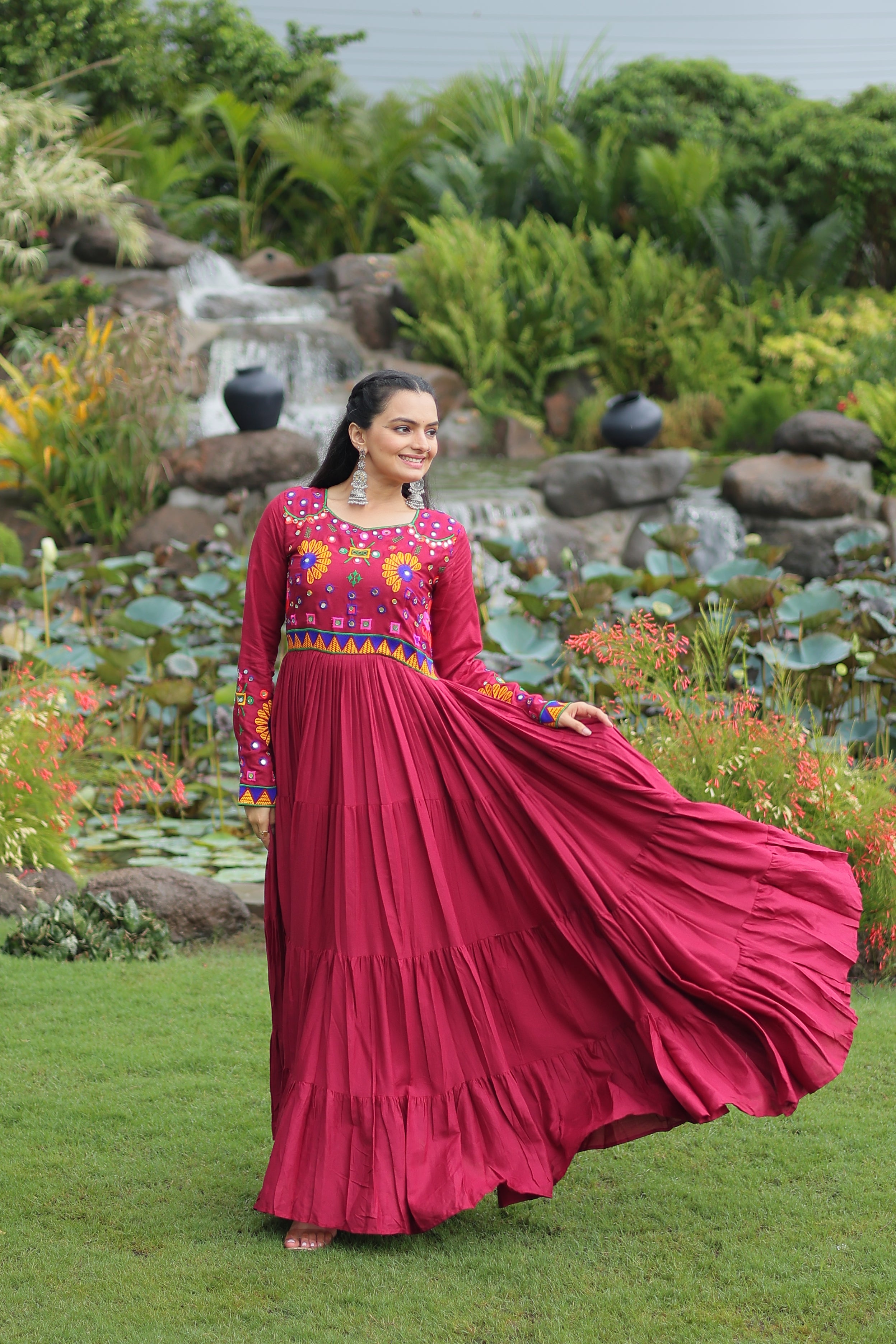 Flared Embroidered Anarkali Gown with Mirror Work Yoke