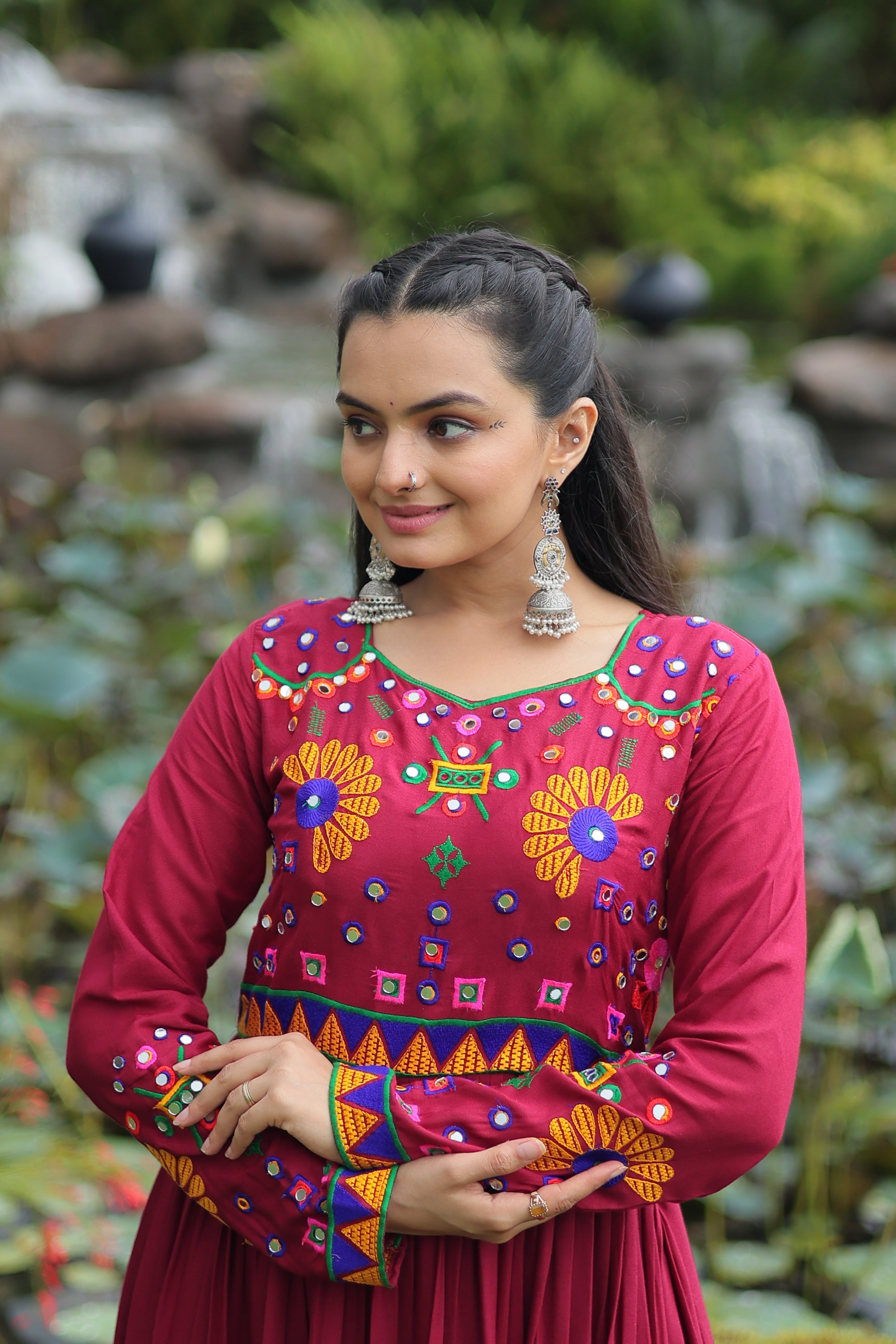 Flared Embroidered Anarkali Gown with Mirror Work Yoke