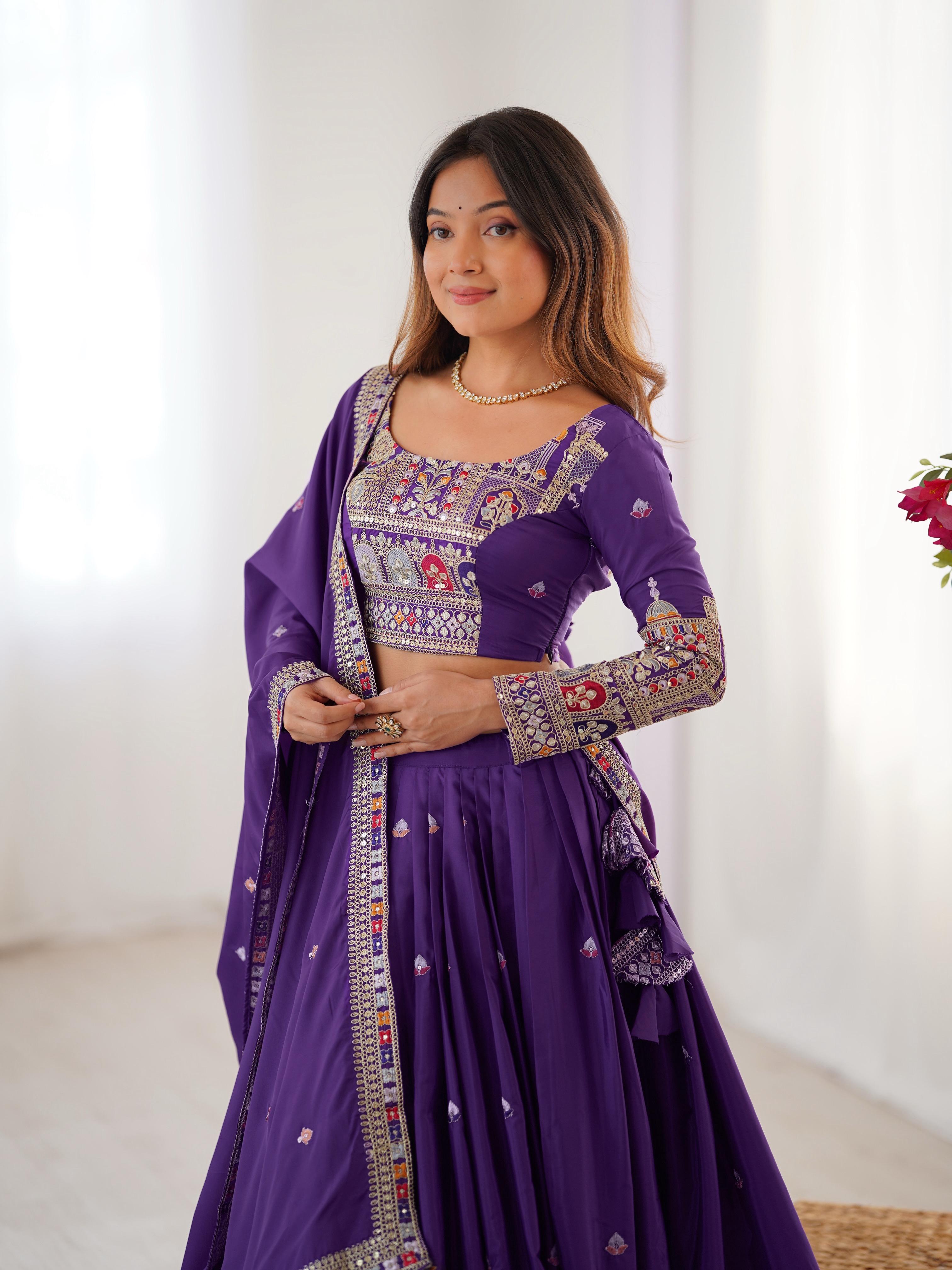 Mirror Work Lehenga with Traditional Embroidered Detailing