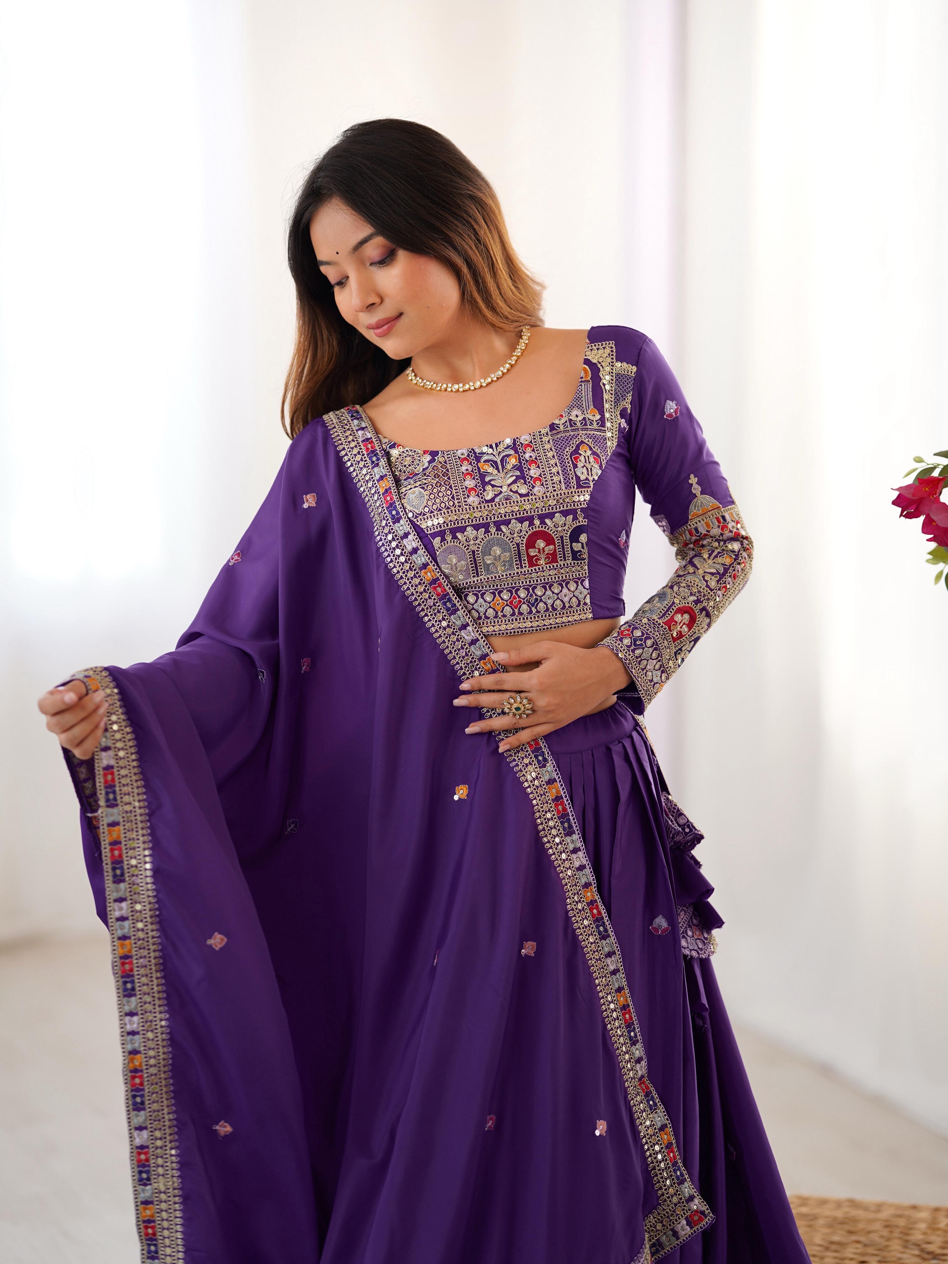 Mirror Work Lehenga with Traditional Embroidered Detailing