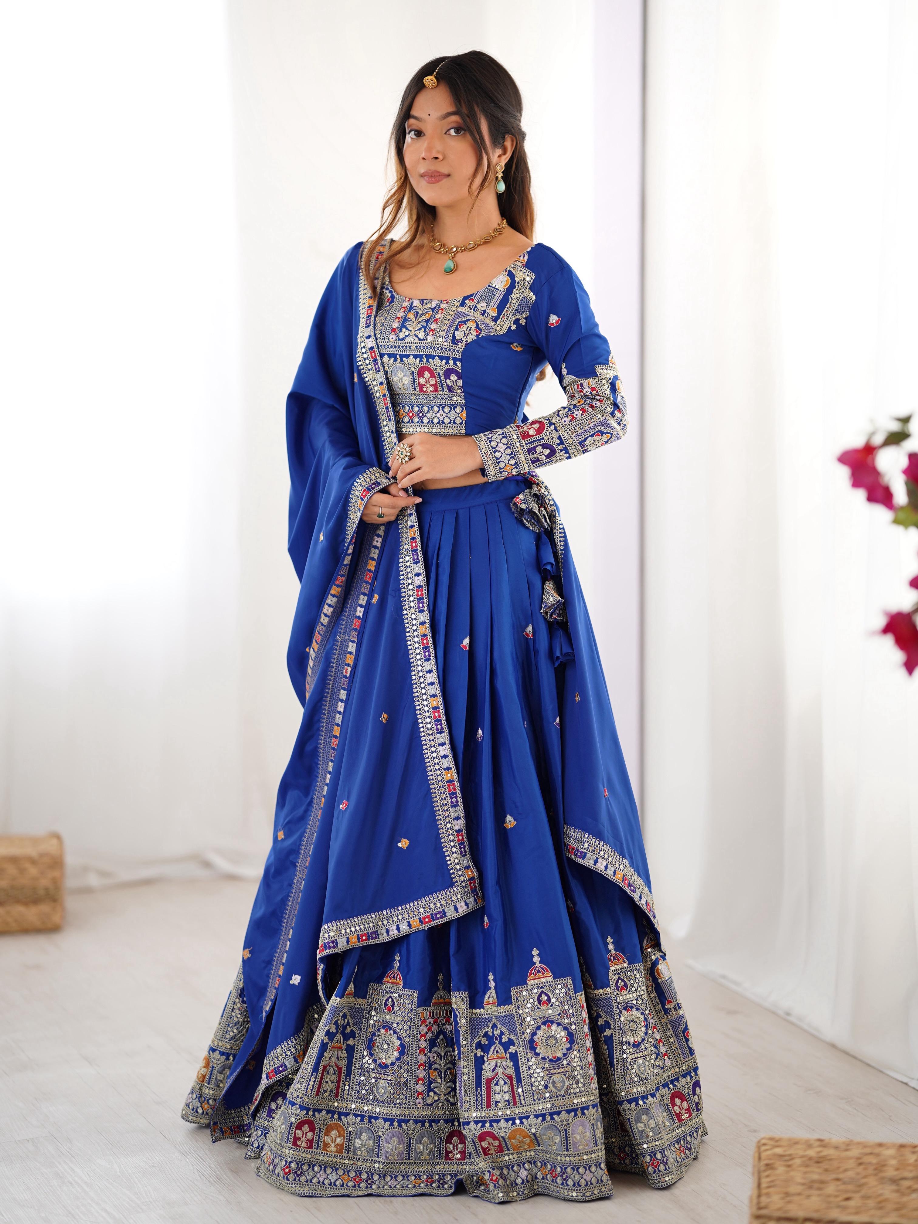 Mirror Work Lehenga with Traditional Embroidered Detailing
