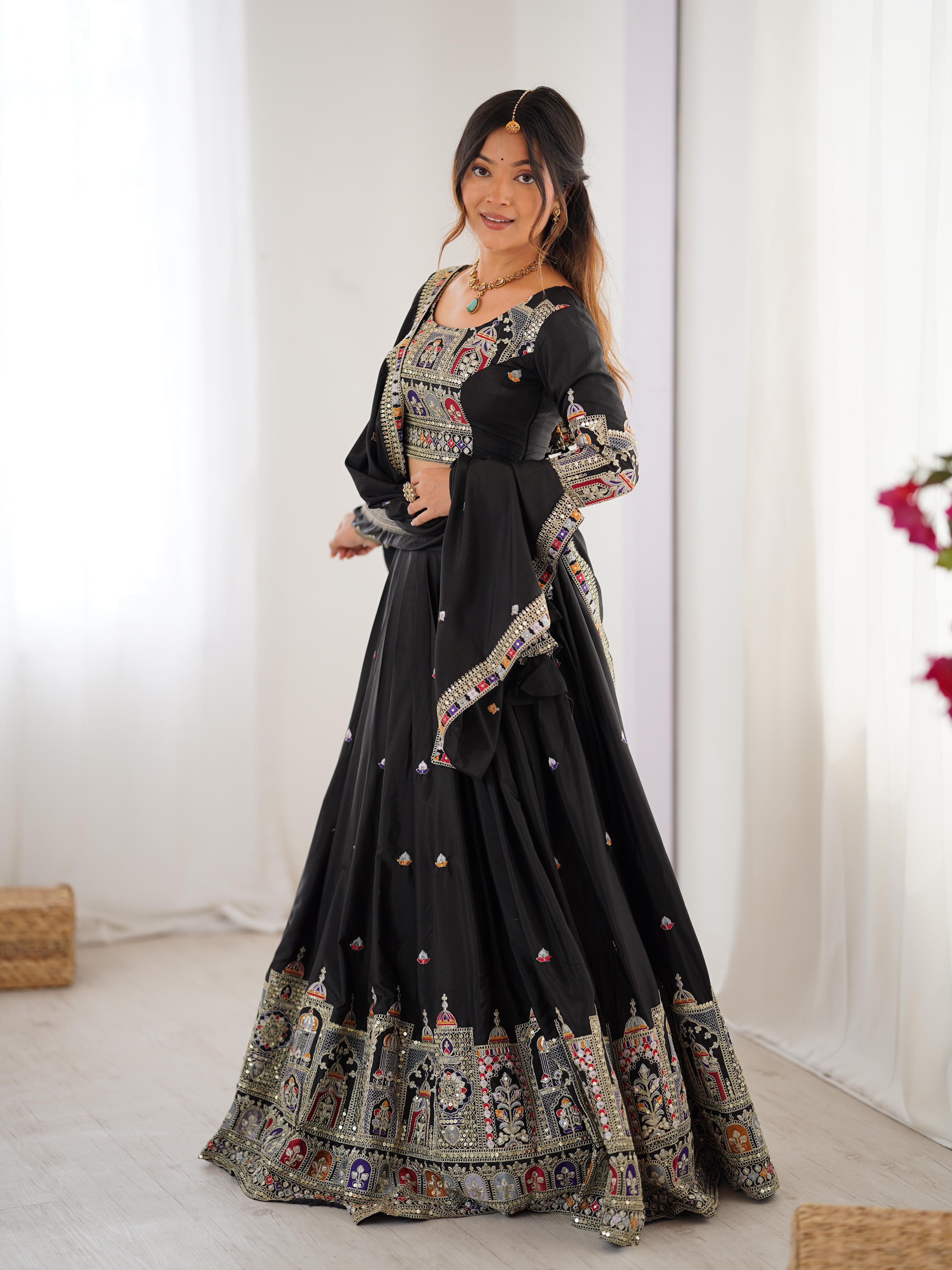 Mirror Work Lehenga with Traditional Embroidered Detailing