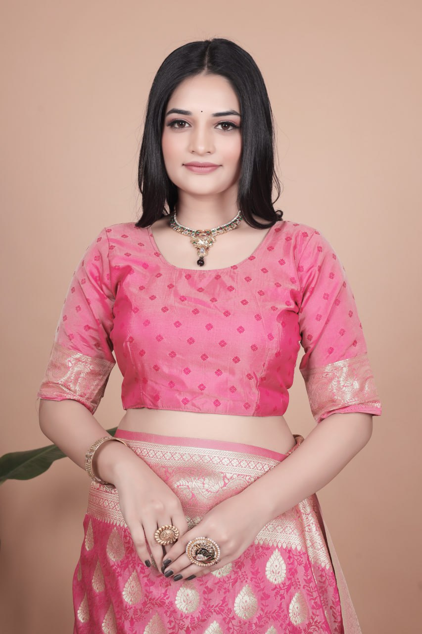 Rani Pink Banarasi Silk Saree with Golden Zari Weaving