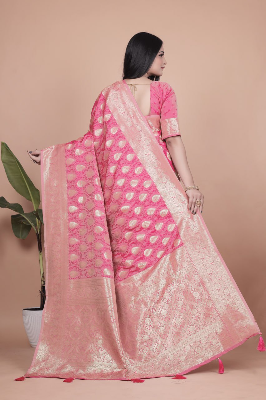 Rani Pink Banarasi Silk Saree with Golden Zari Weaving
