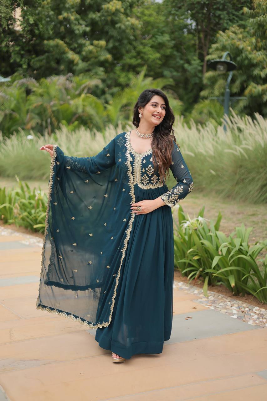 Faux Blooming Gown with Dupatta