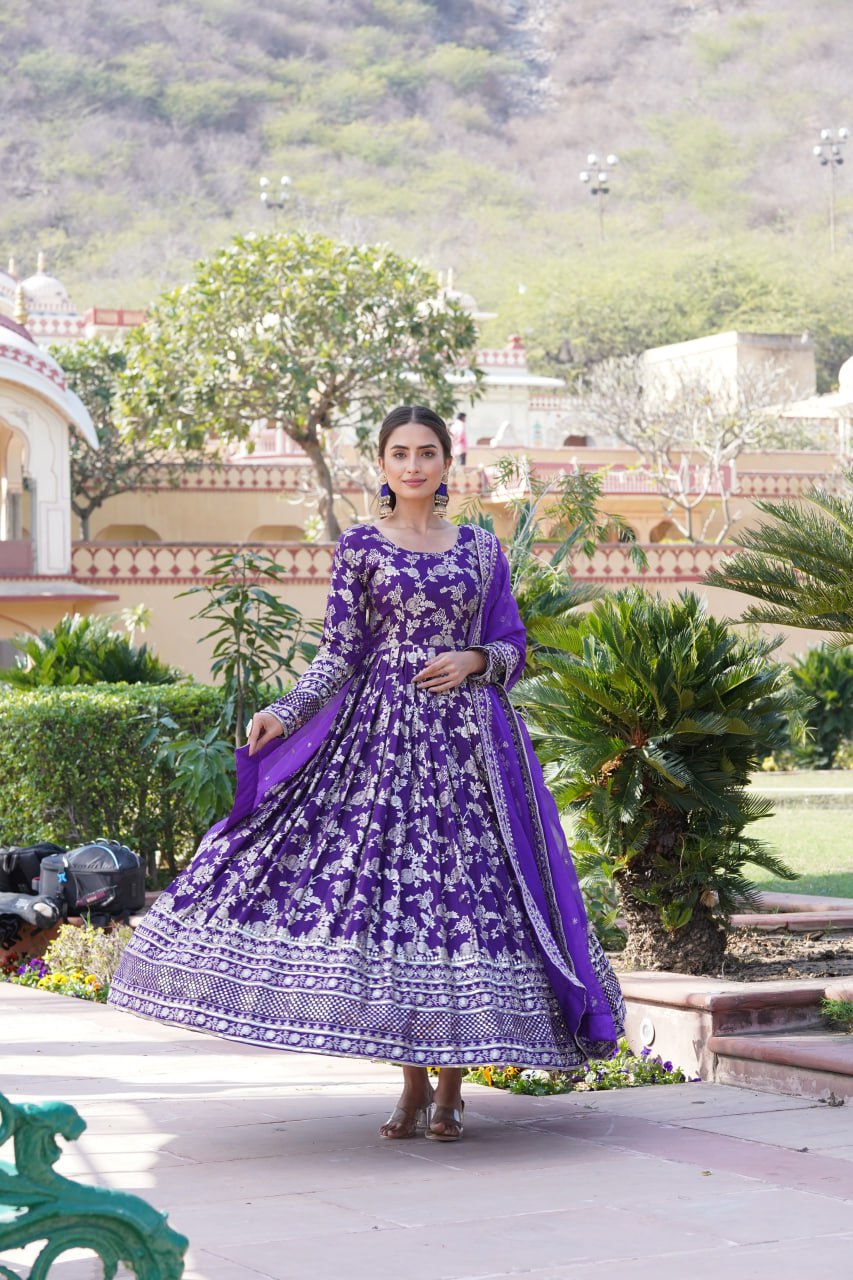 Purple Woven Viscose Kurta Set