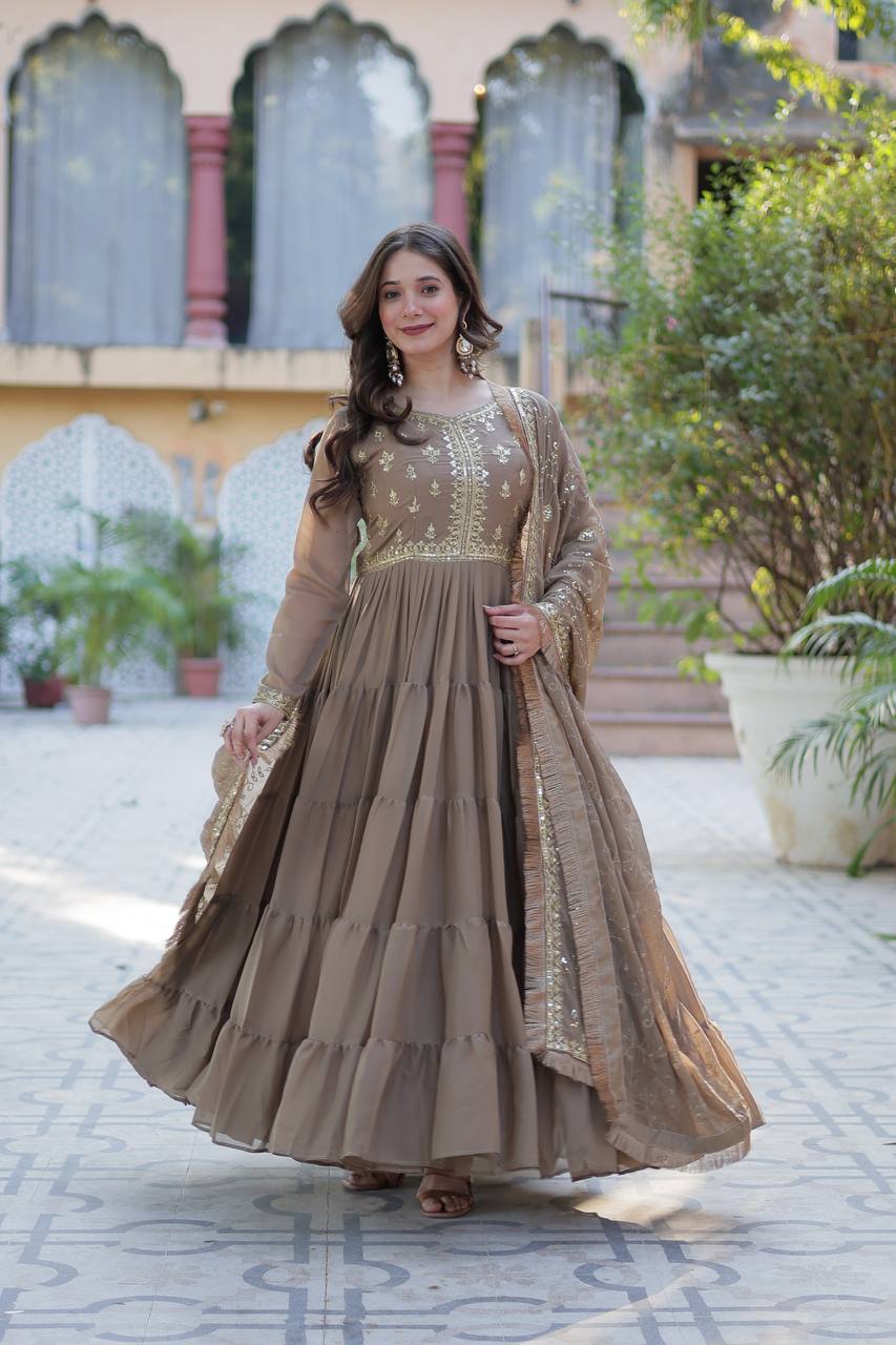 Golden Star Georgette With Rich Sequins Embroidered work and Attractive Lace Border