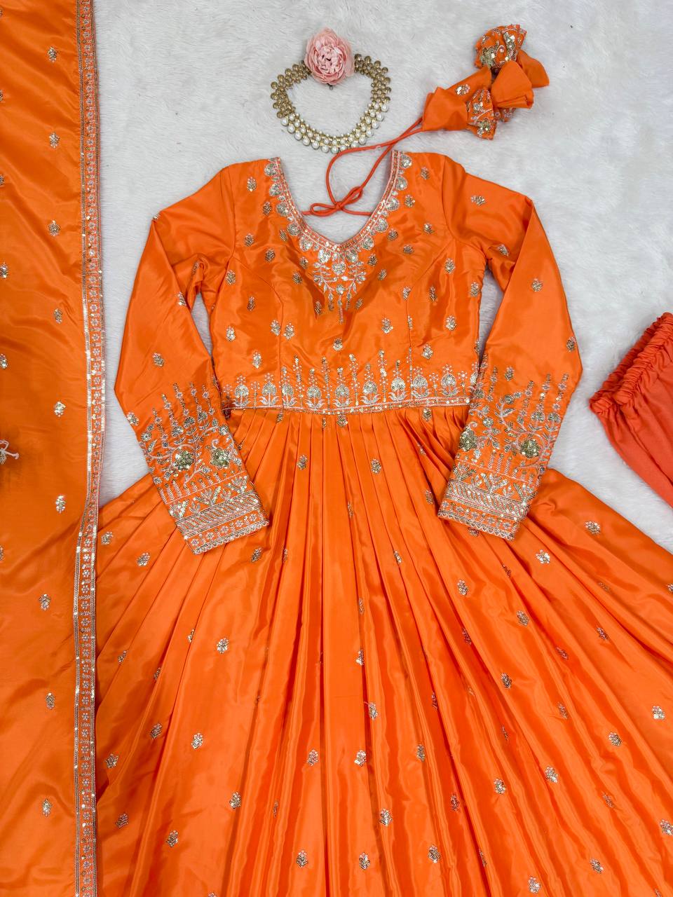 Embroidered Anarkali Gown Set with Dupatta