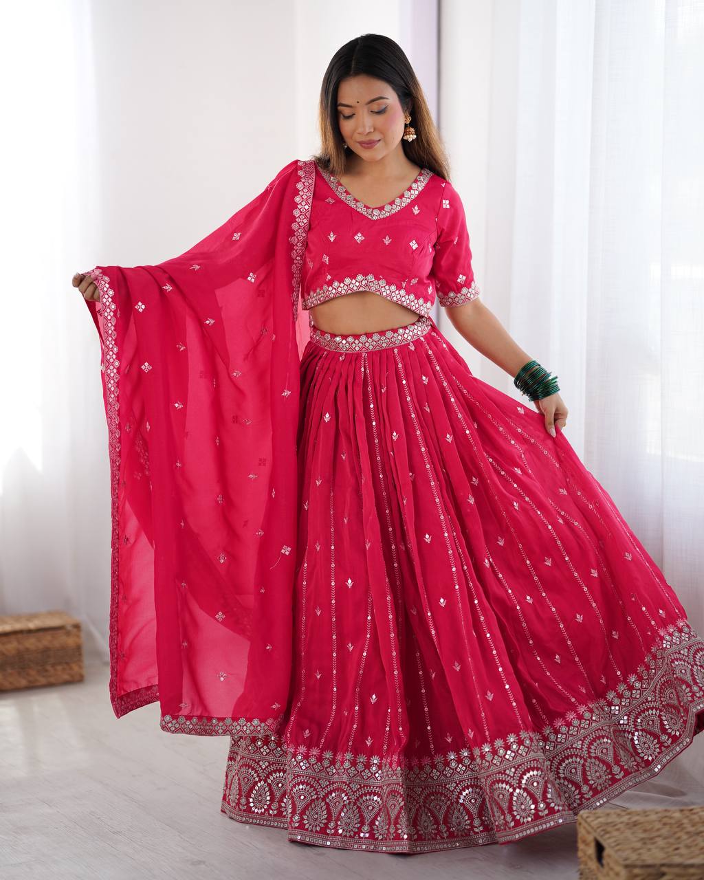 Red Shimmer silk lehengha